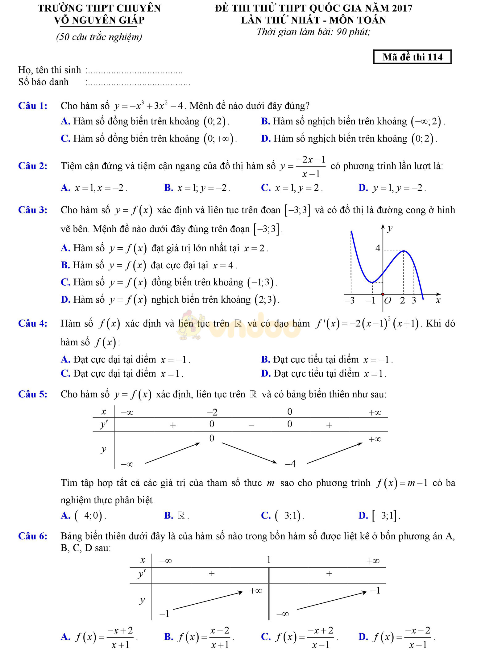 Đề thi thử THPT Quốc gia năm 2017 môn Toán