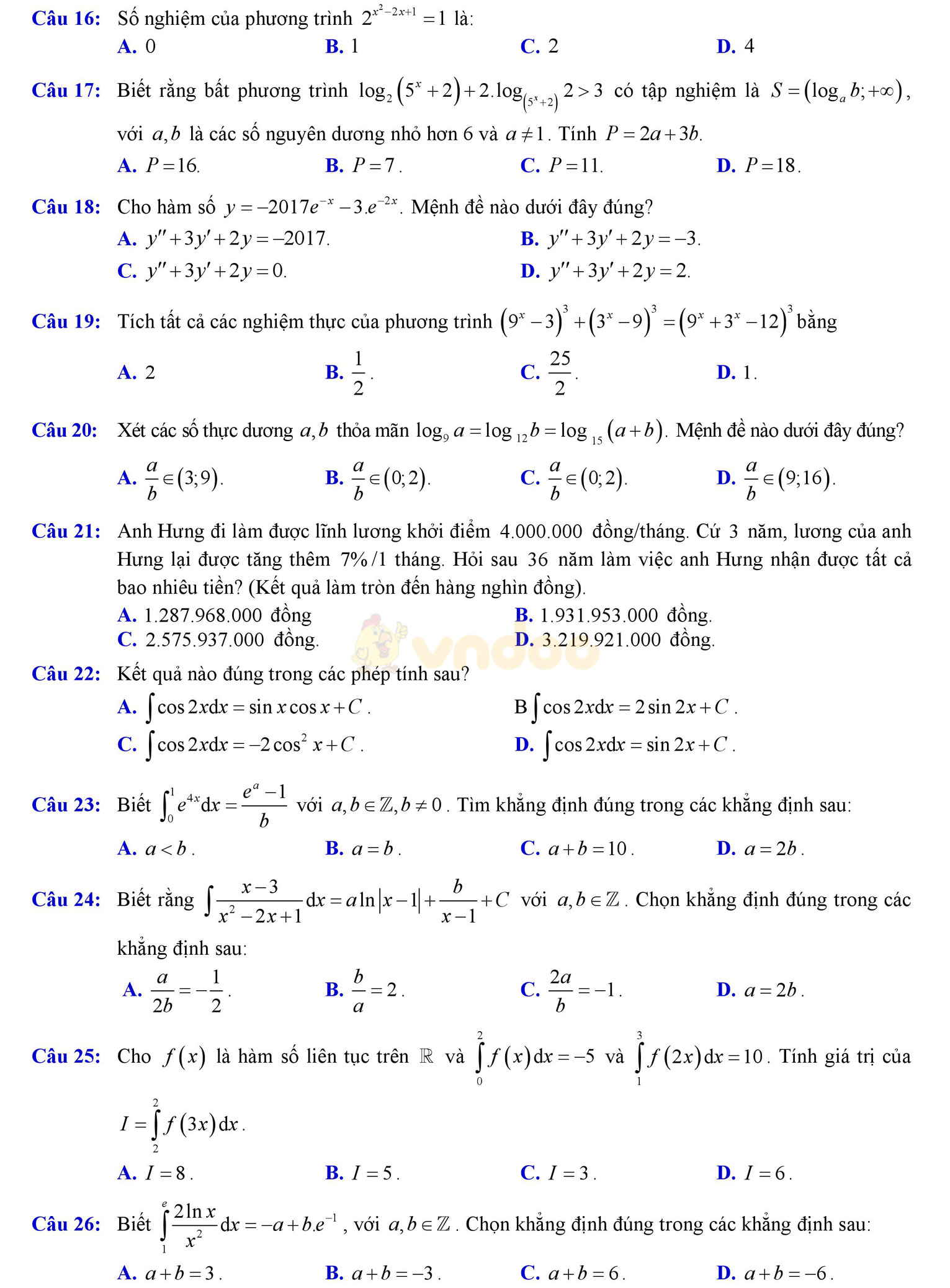 Đề thi thử THPT Quốc gia năm 2017 môn Toán