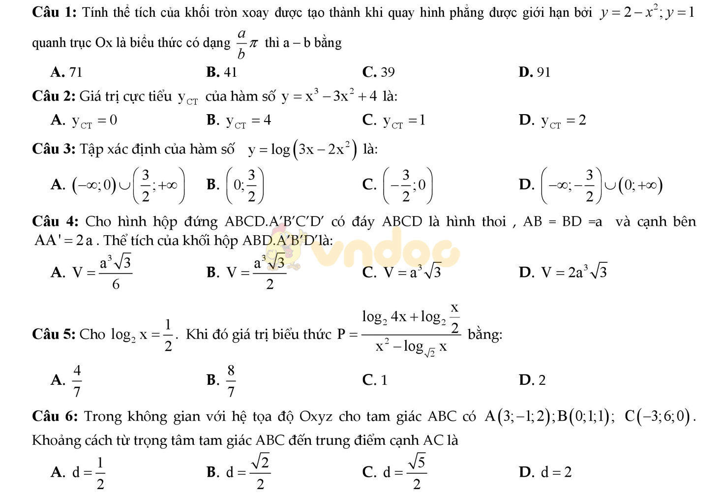 Bộ đề thi học kì 2 môn Toán lớp 12