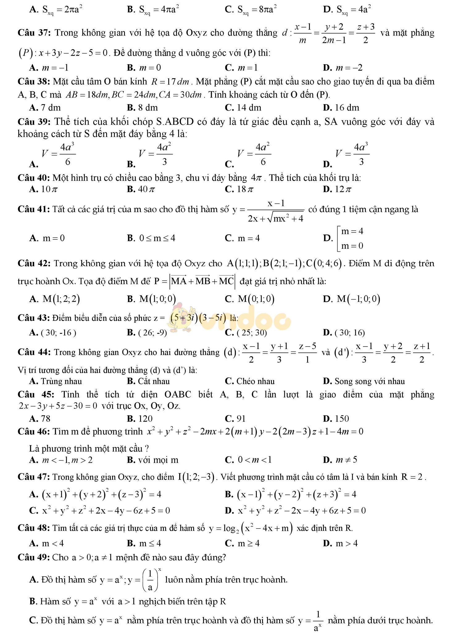 Bộ đề thi học kì 2 môn Toán lớp 12