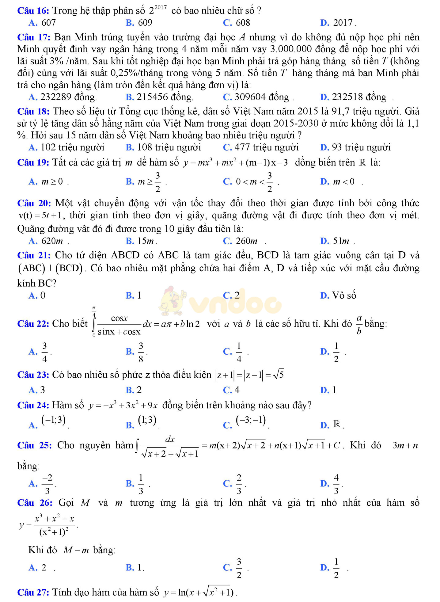 Bộ đề thi thử THPT Quốc gia năm 2017 môn Toán