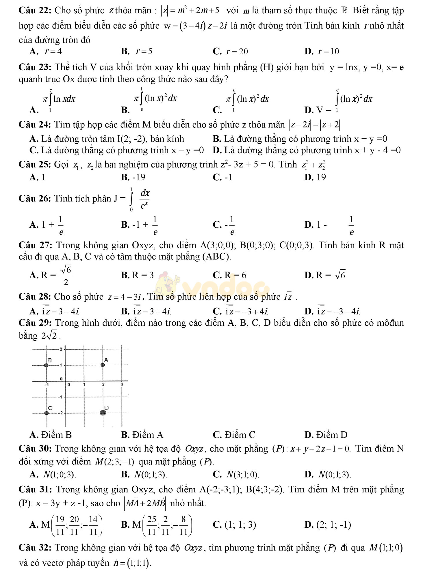Đề thi học kì 2 môn Toán lớp 12