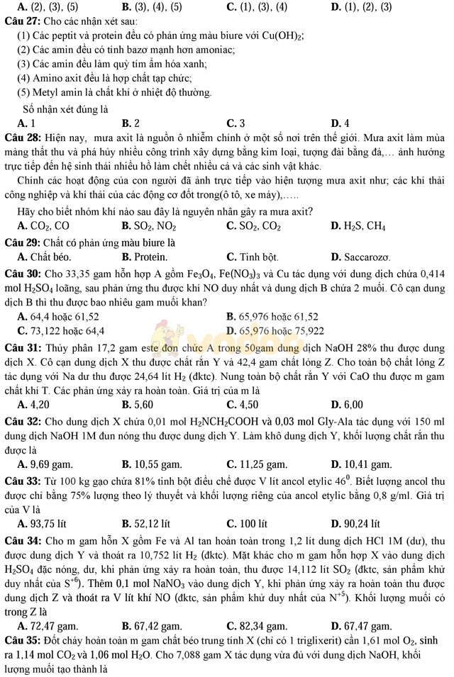 Đề thi thử THPT Quốc gia năm 2017 môn Hóa học có đáp án