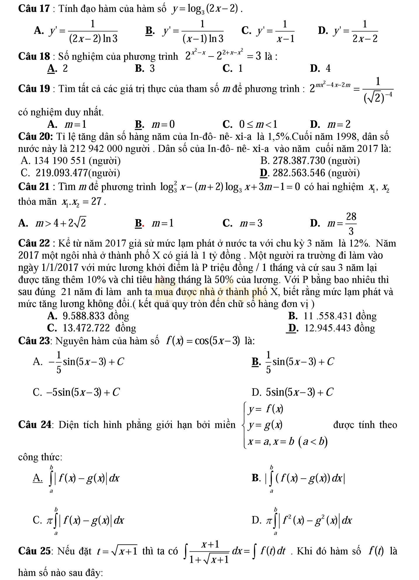 Đề thi thử THPT Quốc gia năm 2017 môn Toán