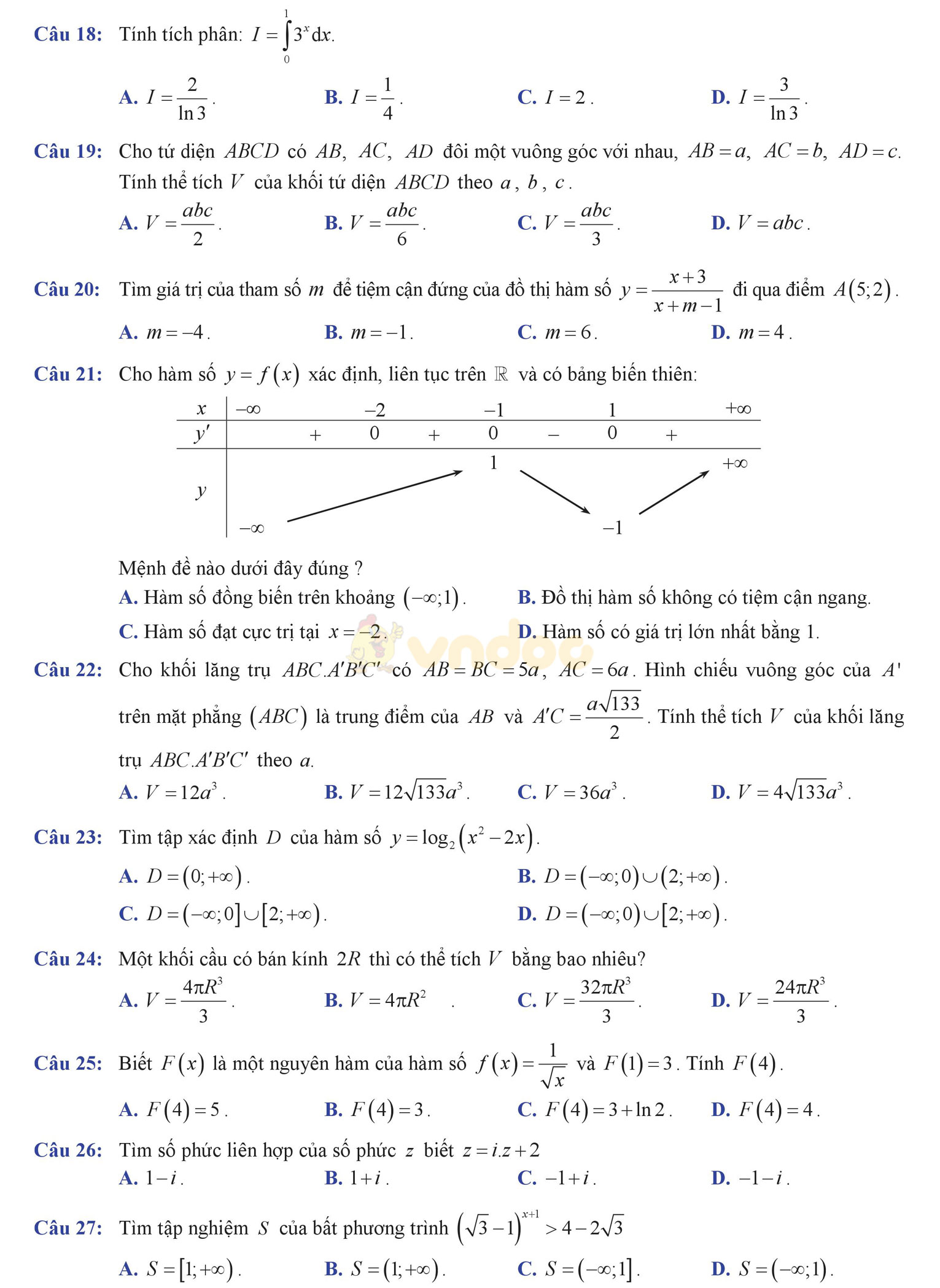Đề thi thử THPT Quốc gia năm 2017 môn Toán