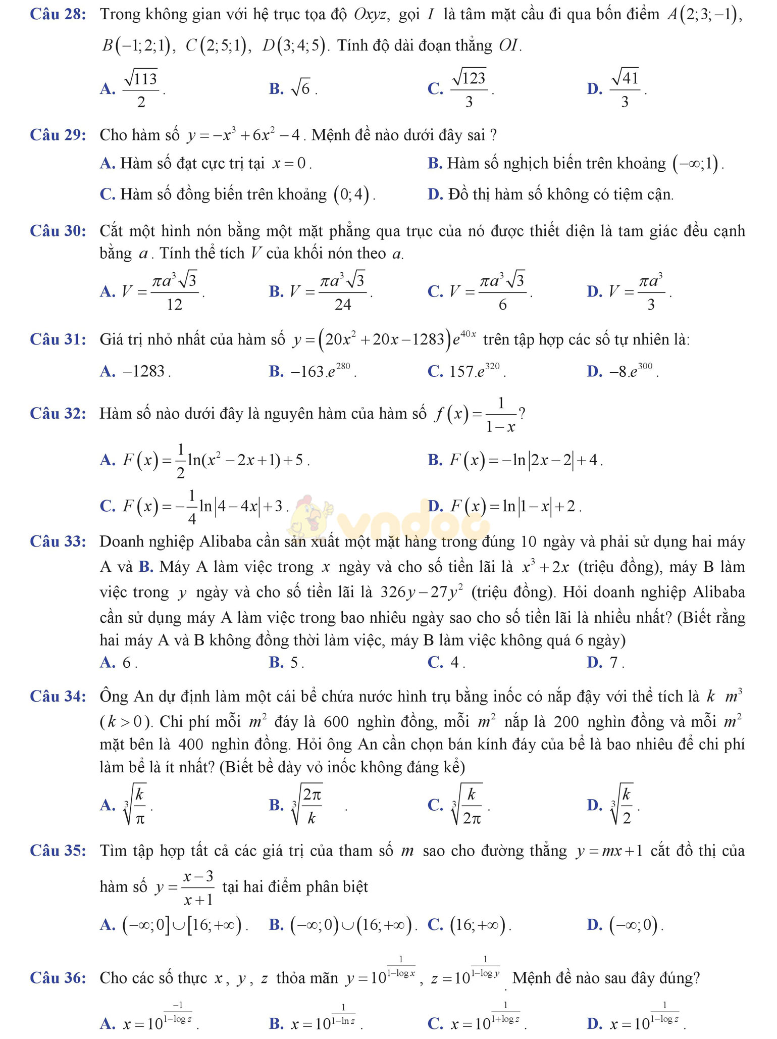 Đề thi thử THPT Quốc gia năm 2017 môn Toán