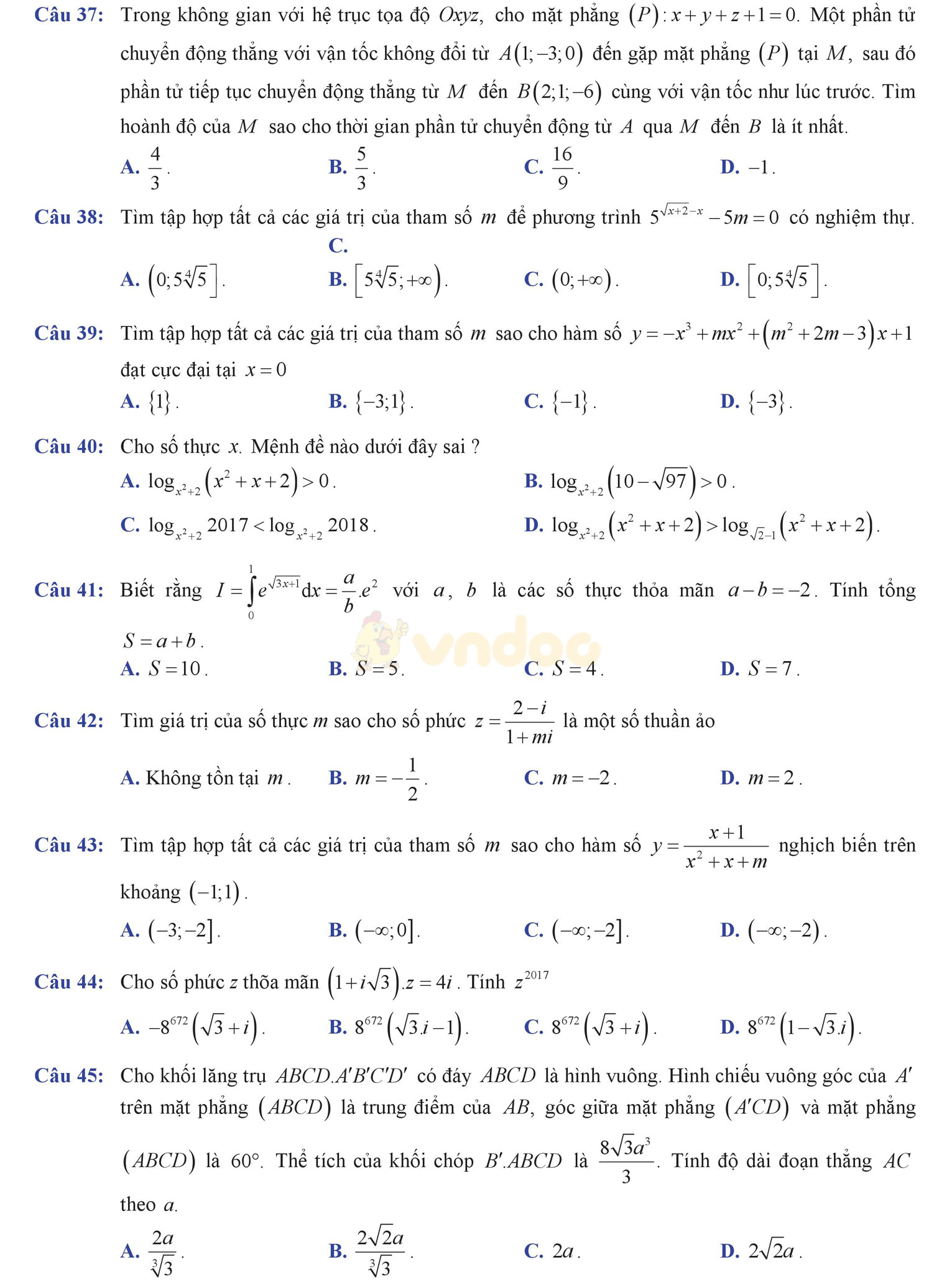 Đề thi thử THPT Quốc gia năm 2017 môn Toán