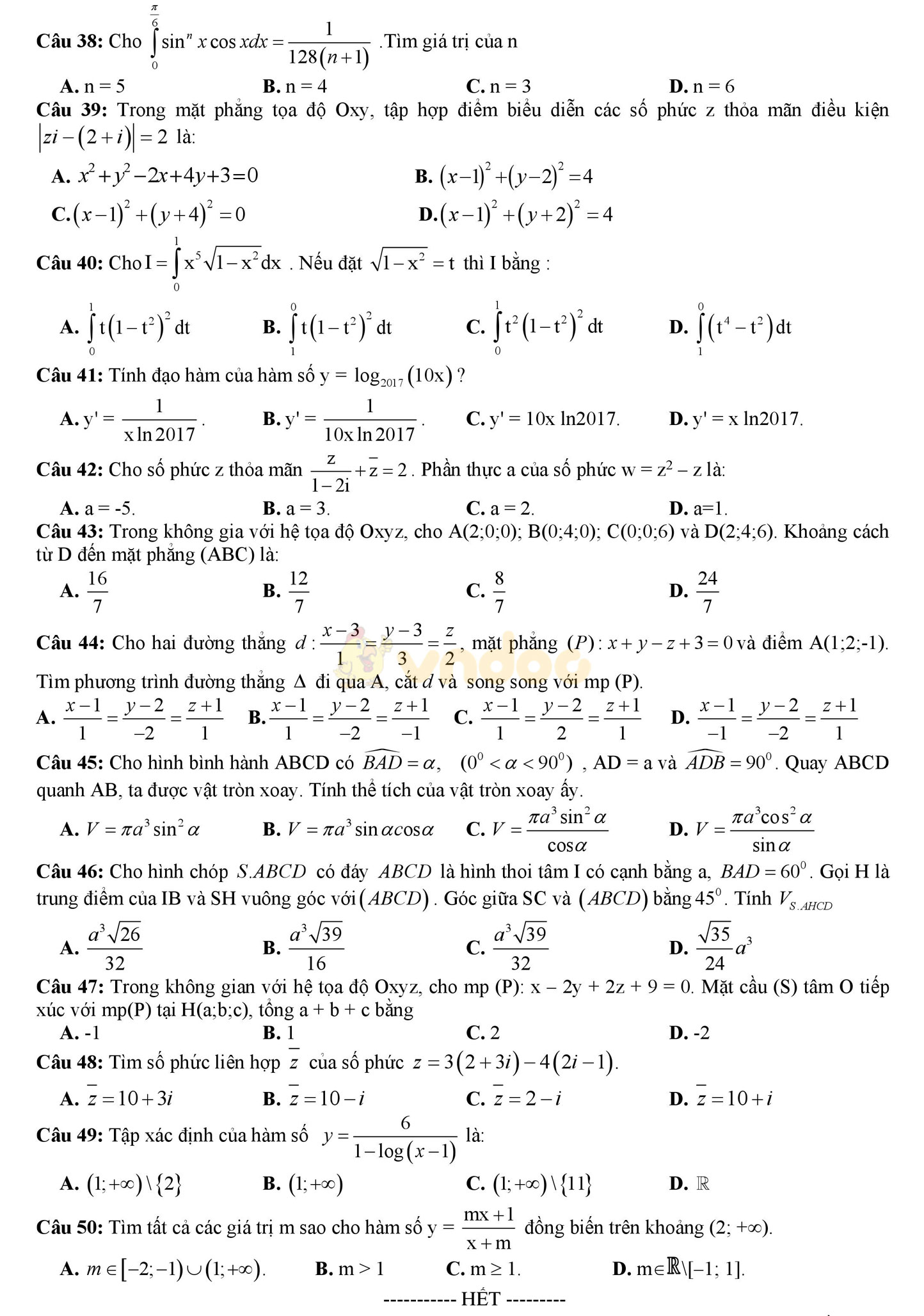 Đề thi thử THPT Quốc gia năm 2017 môn Toán