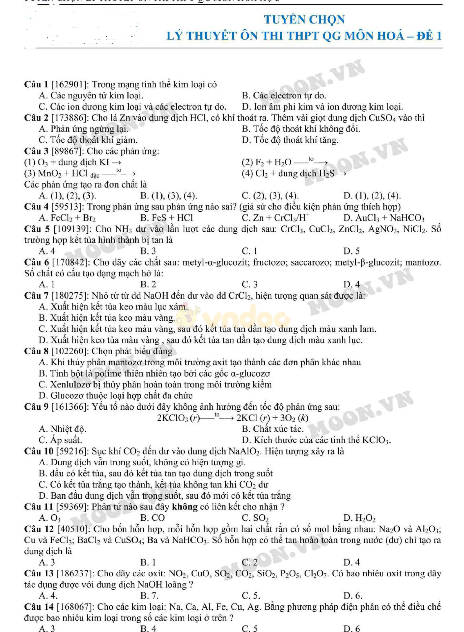 Tổng hợp 900 câu lý thuyết Hóa học Tổng hợp 900 câu lý thuyết Hóa học
