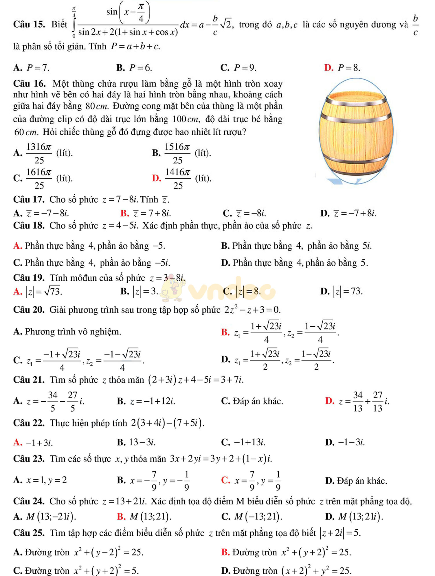 Đề thi học kì 2 môn Toán lớp 12