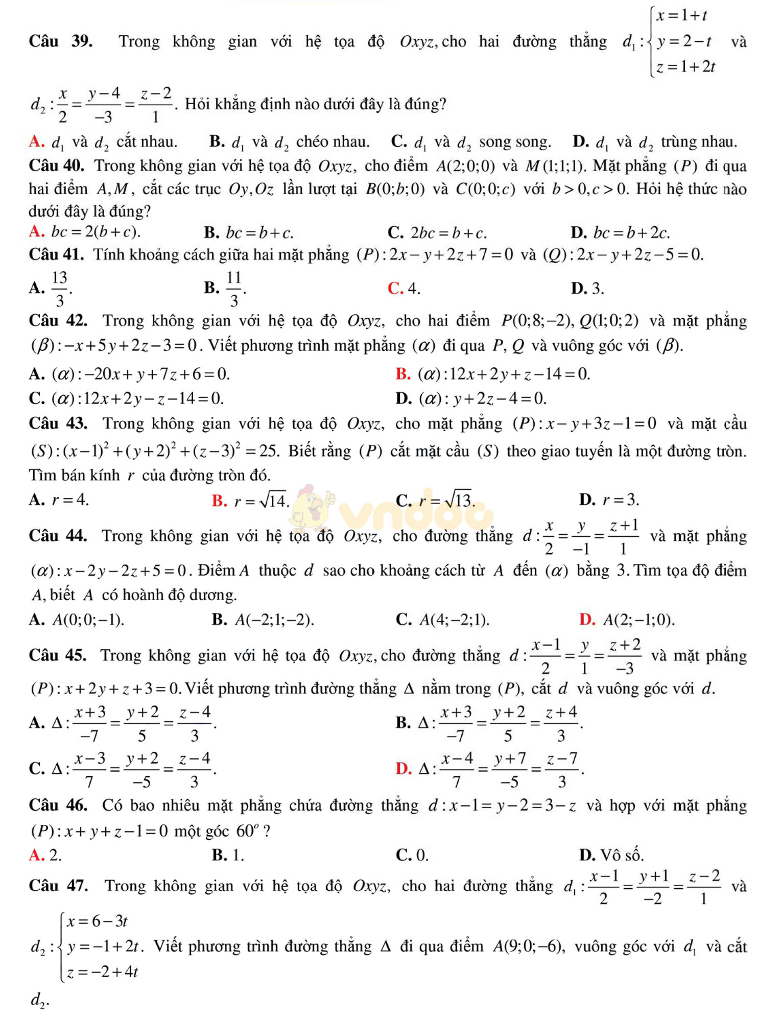 Đề thi học kì 2 môn Toán lớp 12
