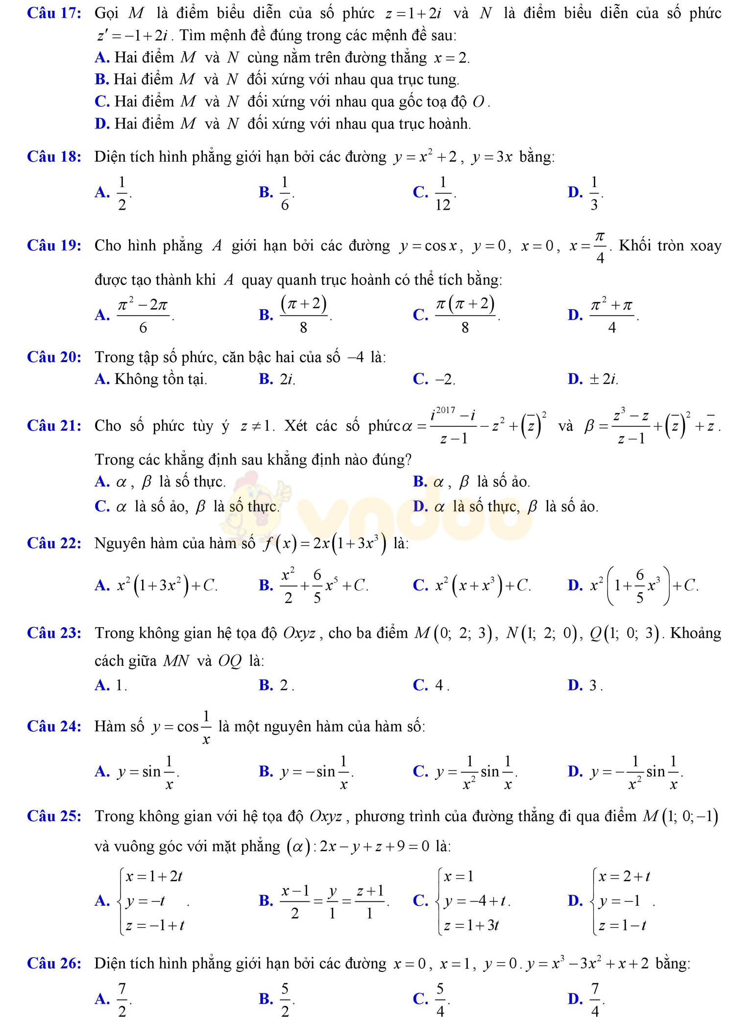 Đề thi học kì 2 môn Toán lớp 12