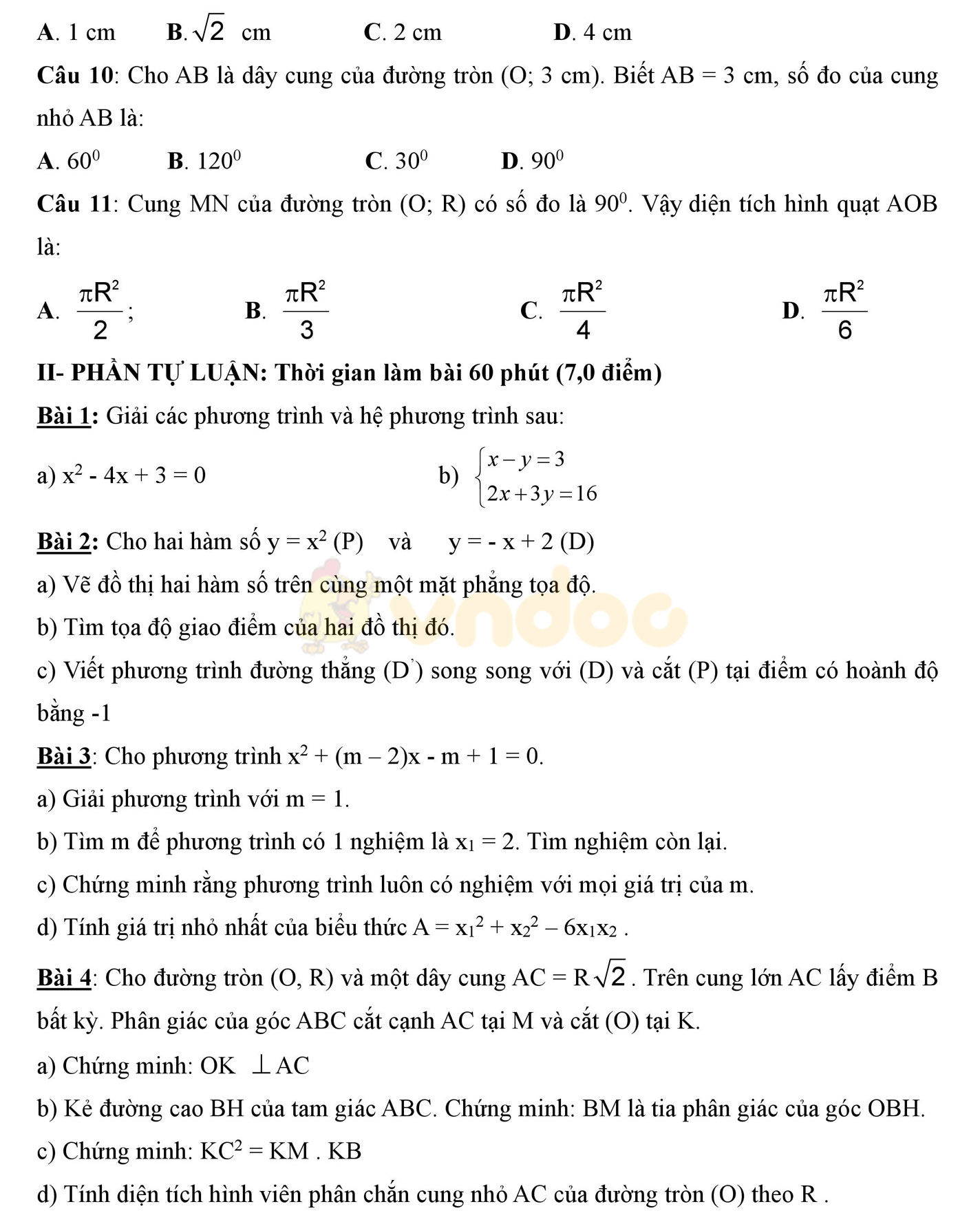 Đề thi học kì 2 môn Toán lớp 9