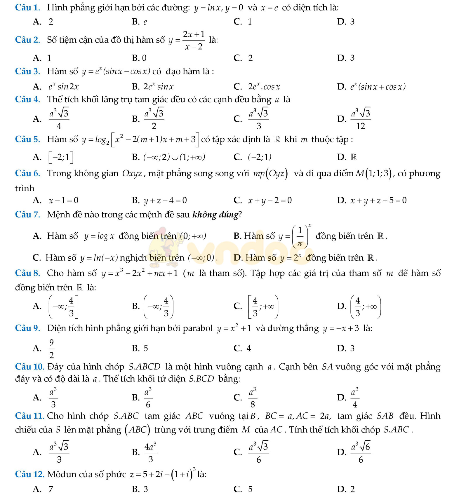 Đề thi thử THPT Quốc gia năm 2017 môn Toán
