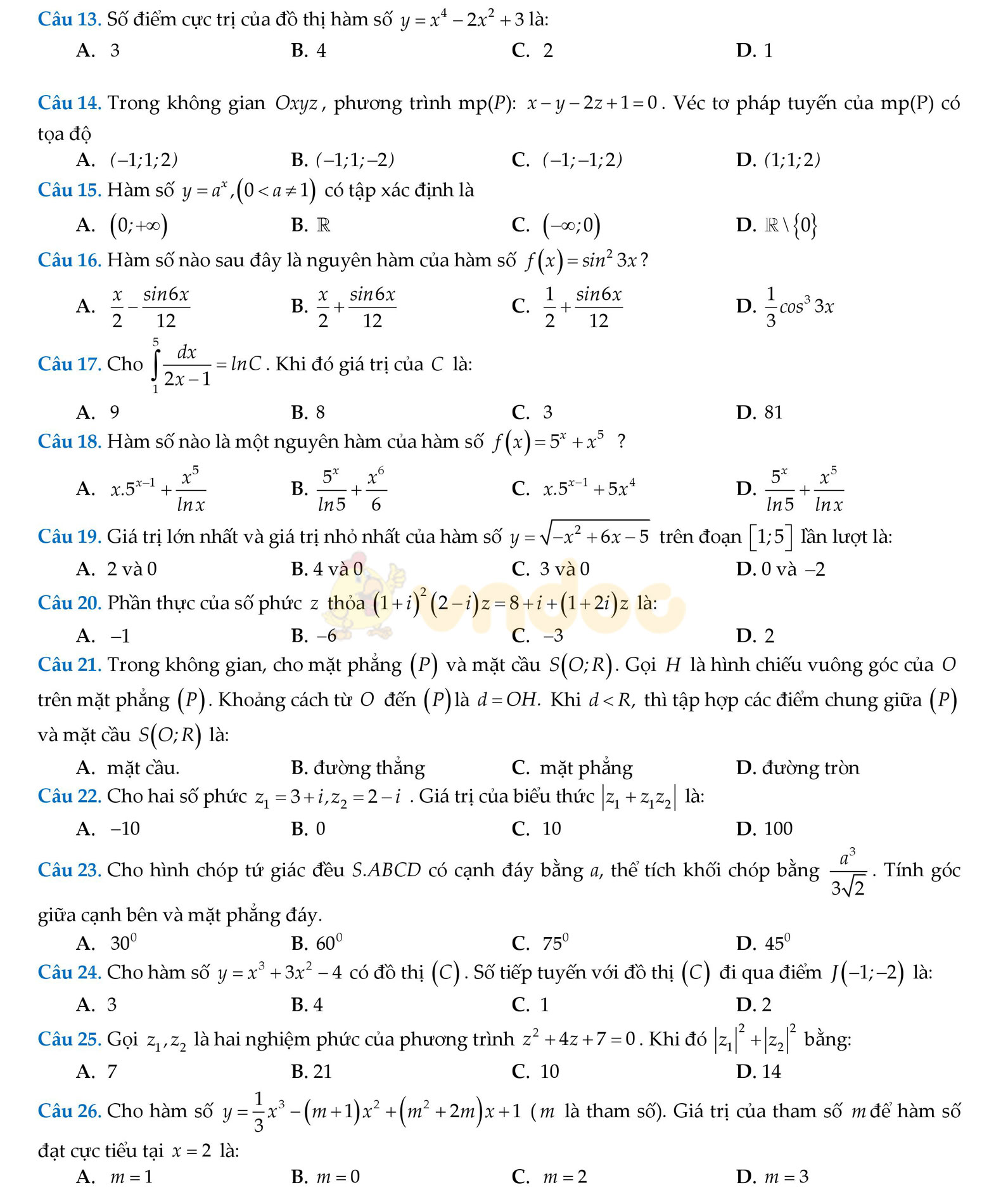 Đề thi thử THPT Quốc gia năm 2017 môn Toán