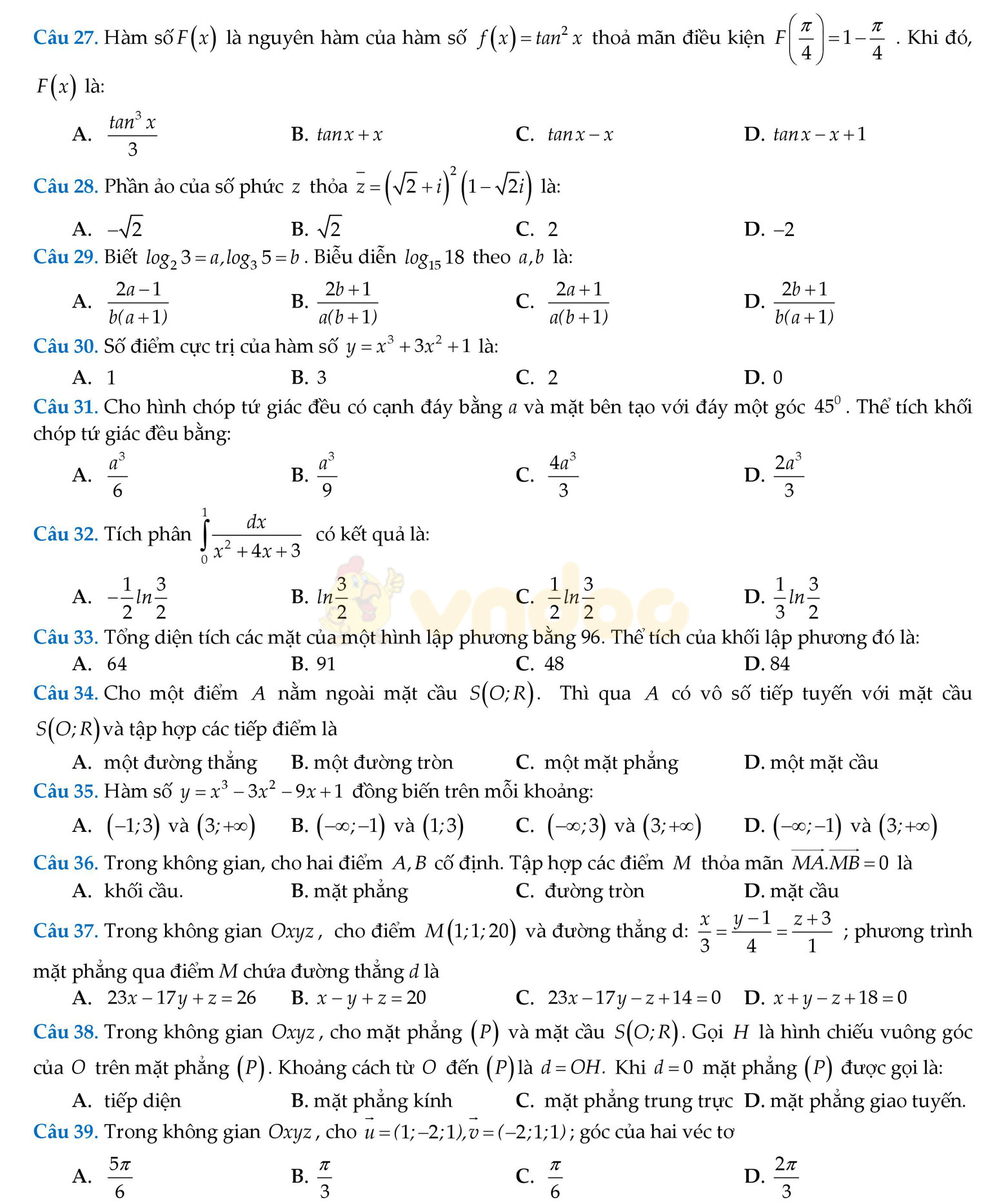 Đề thi thử THPT Quốc gia năm 2017 môn Toán