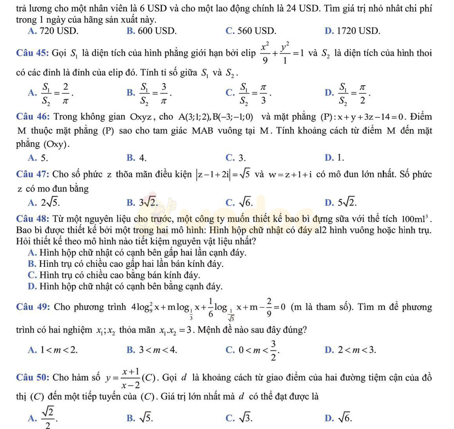 Đề thi thử THPT Quốc gia năm 2017 môn Toán