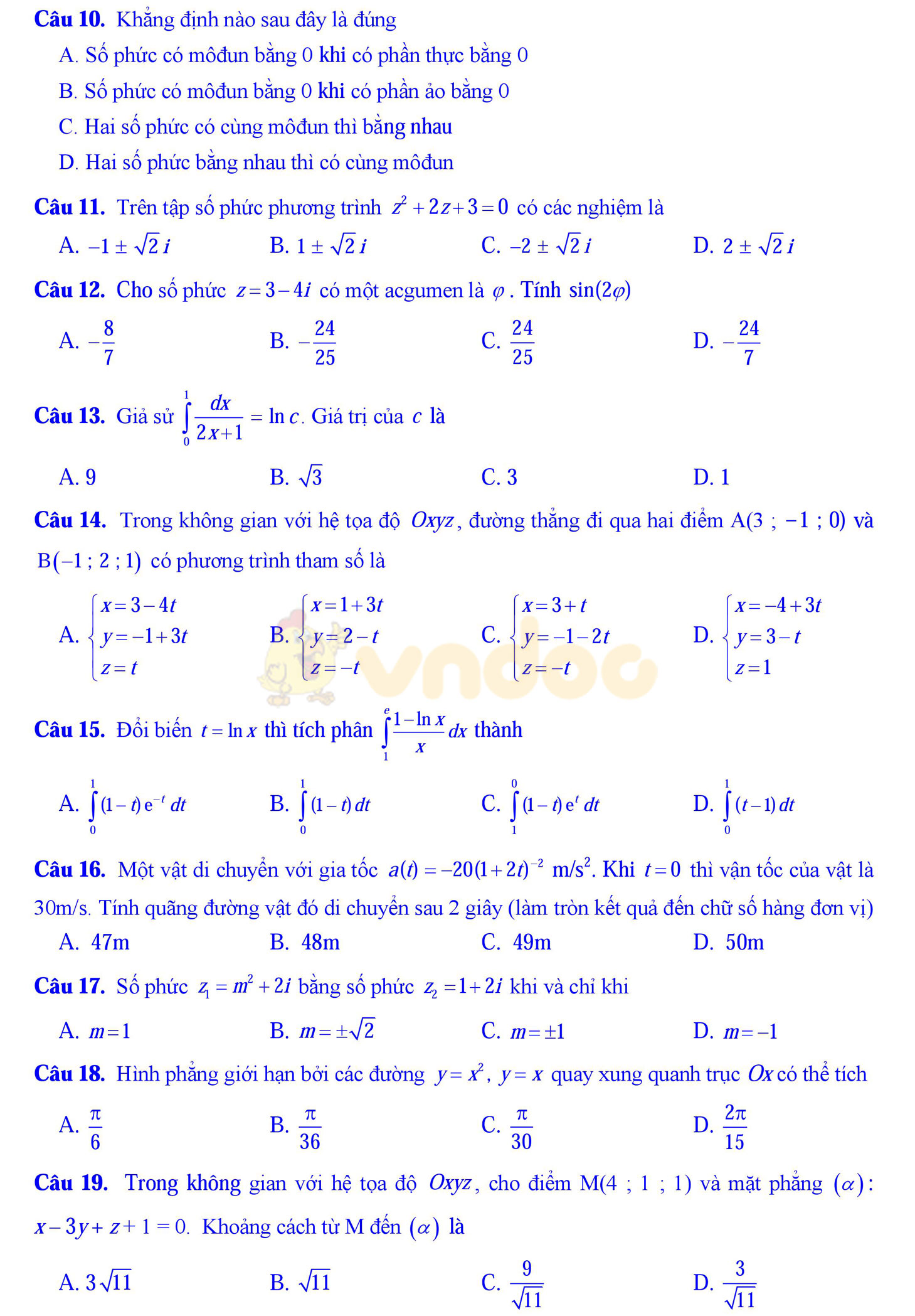 Đề thi học kì 2 môn Toán lớp 12 Đề thi học kì 2 môn Toán lớp 12