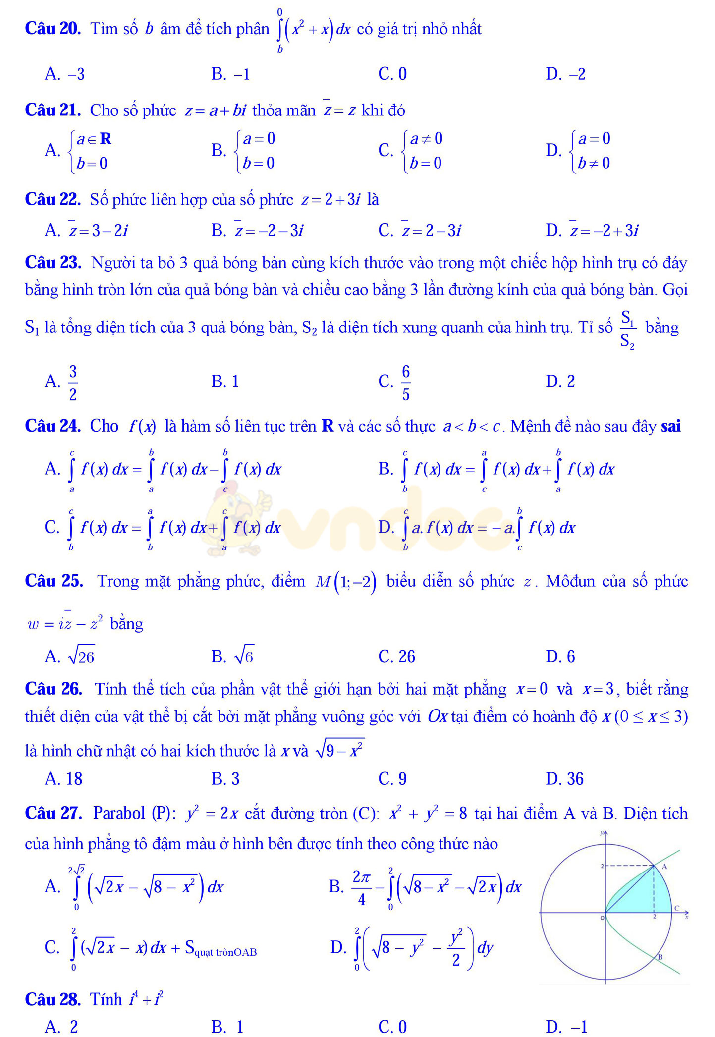 Đề thi học kì 2 môn Toán lớp 12 Đề thi học kì 2 môn Toán lớp 12