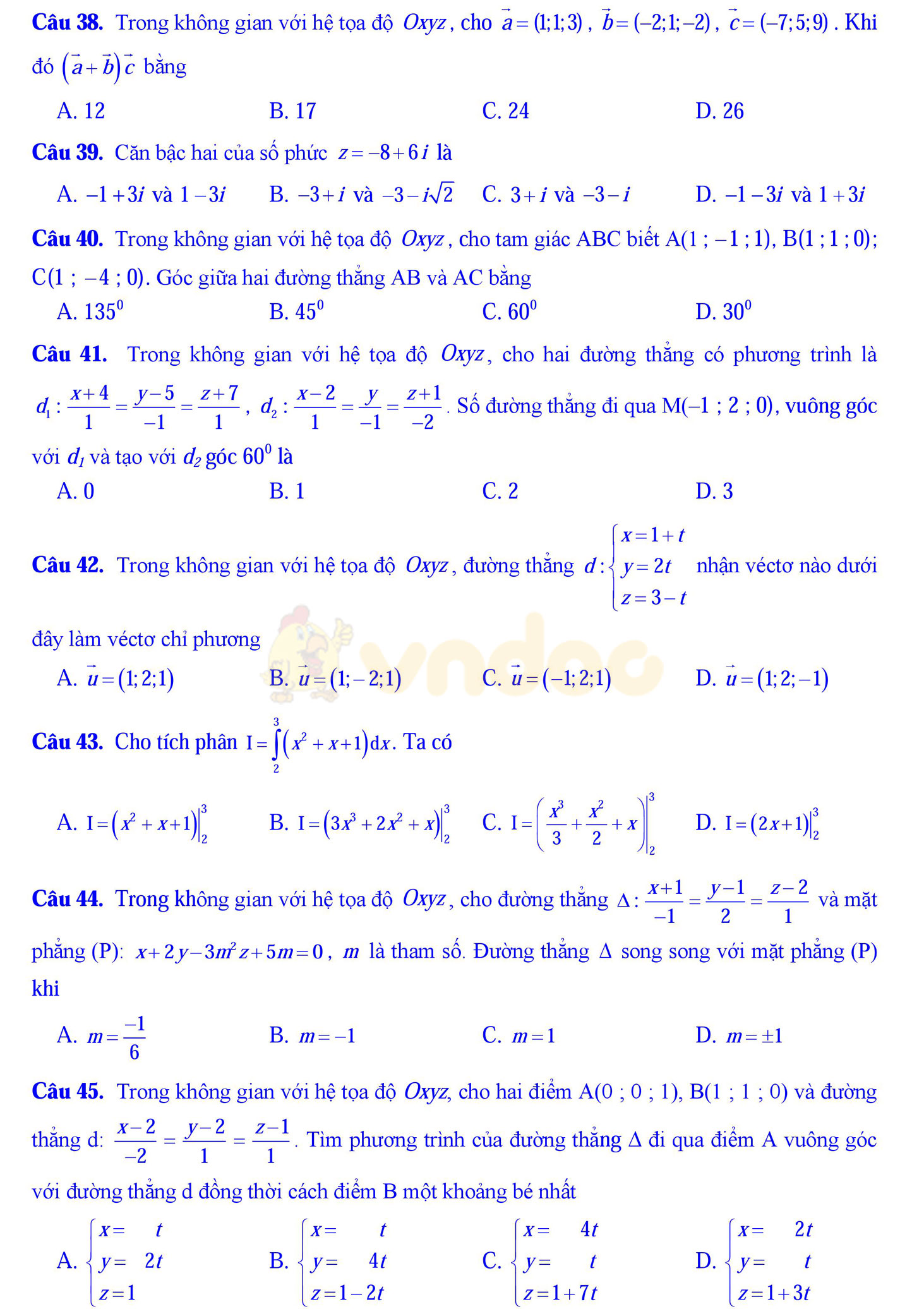Đề thi học kì 2 môn Toán lớp 12 Đề thi học kì 2 môn Toán lớp 12