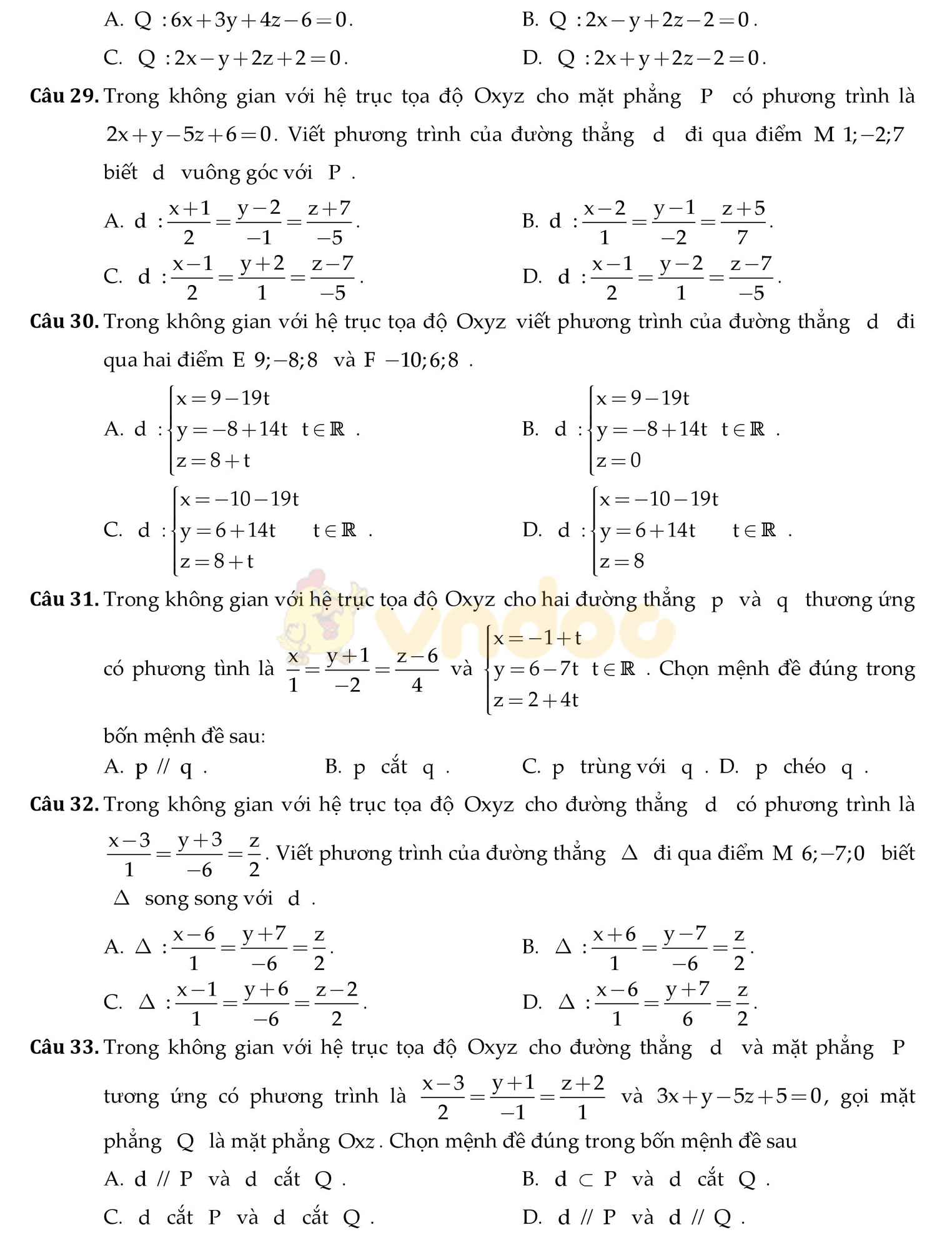 Đề thi học kì 2 môn Toán lớp 12
