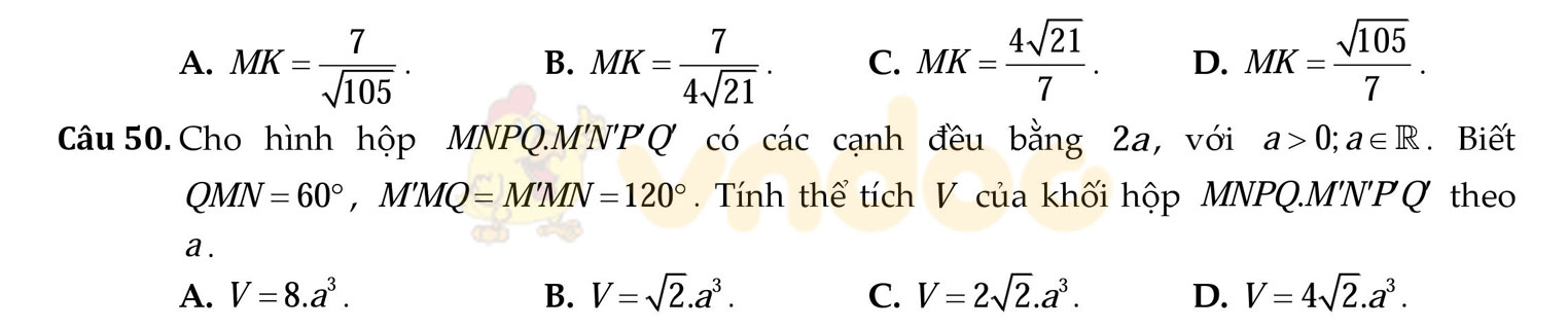 Đề thi học kì 2 môn Toán lớp 12