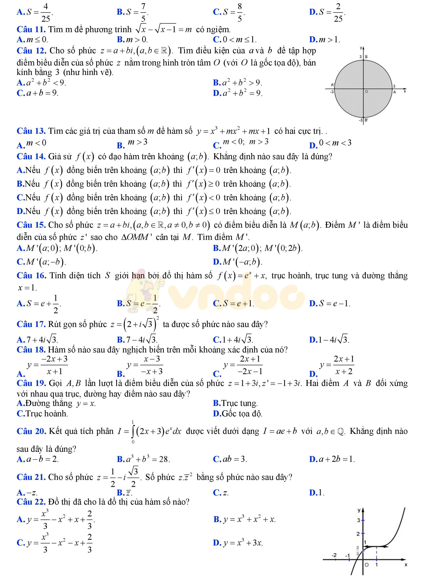 Đề thi học kì 2 môn Toán lớp 12