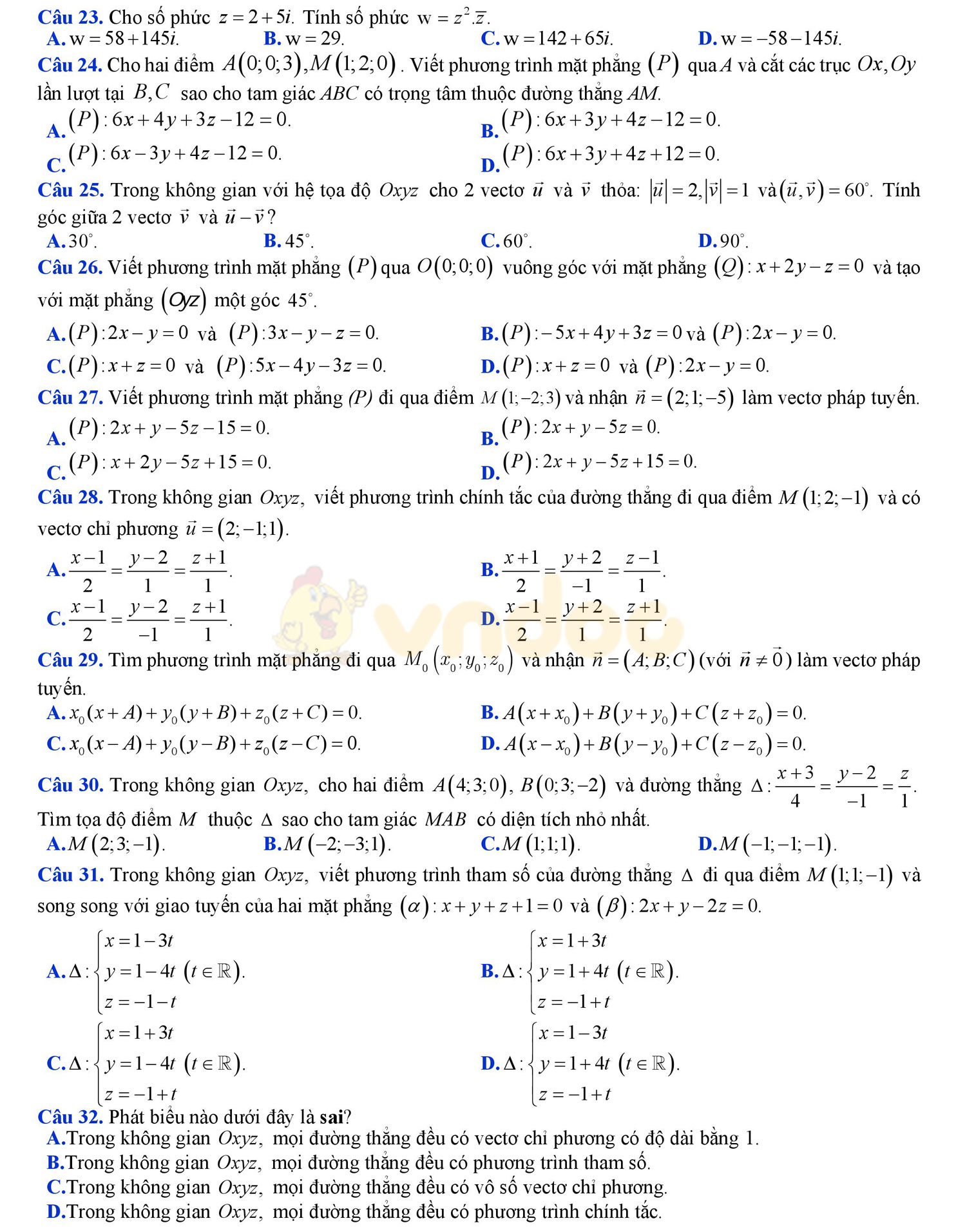 Đề thi học kì 2 môn Toán lớp 12