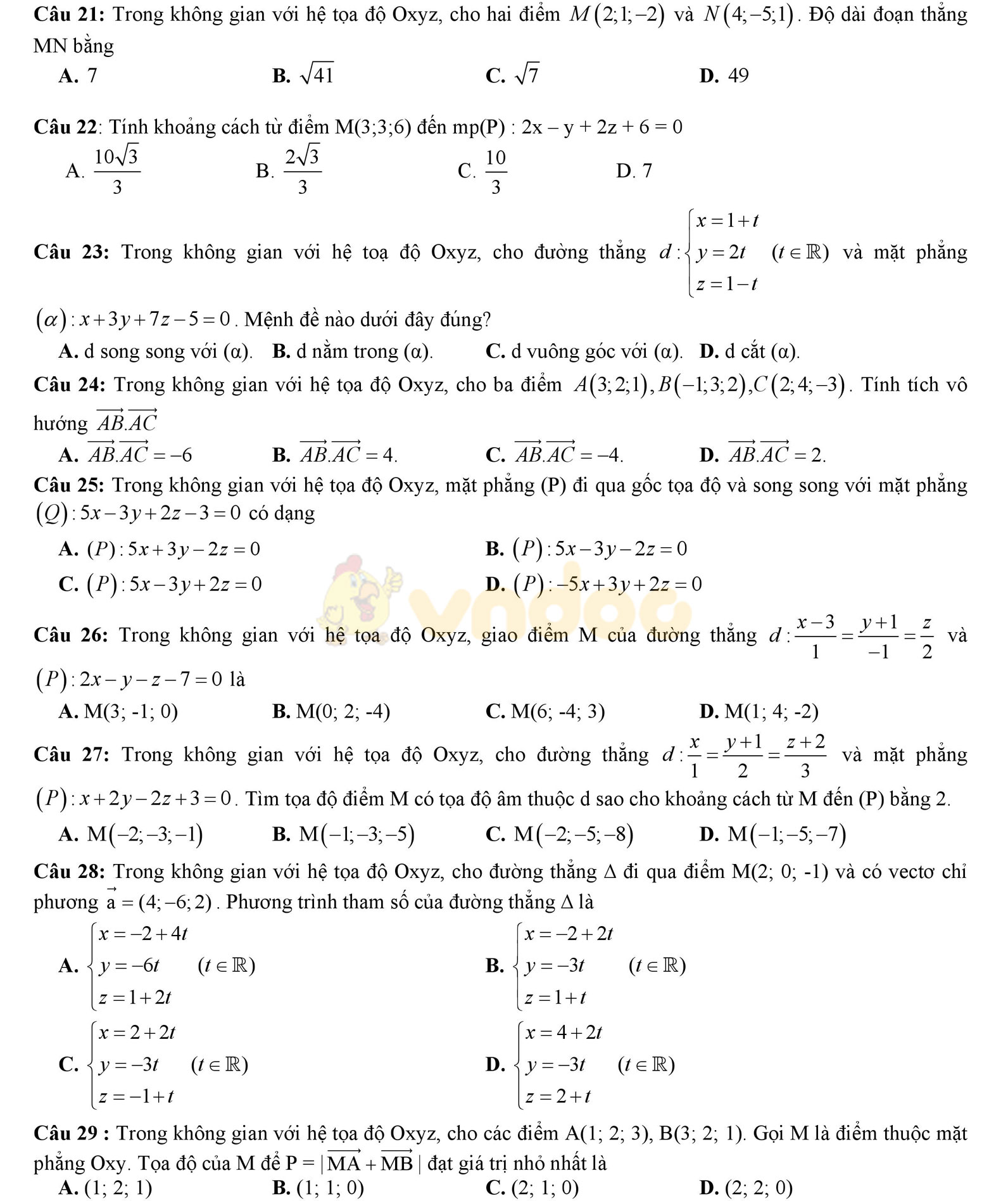 Đề thi học kì 2 môn Toán lớp 12