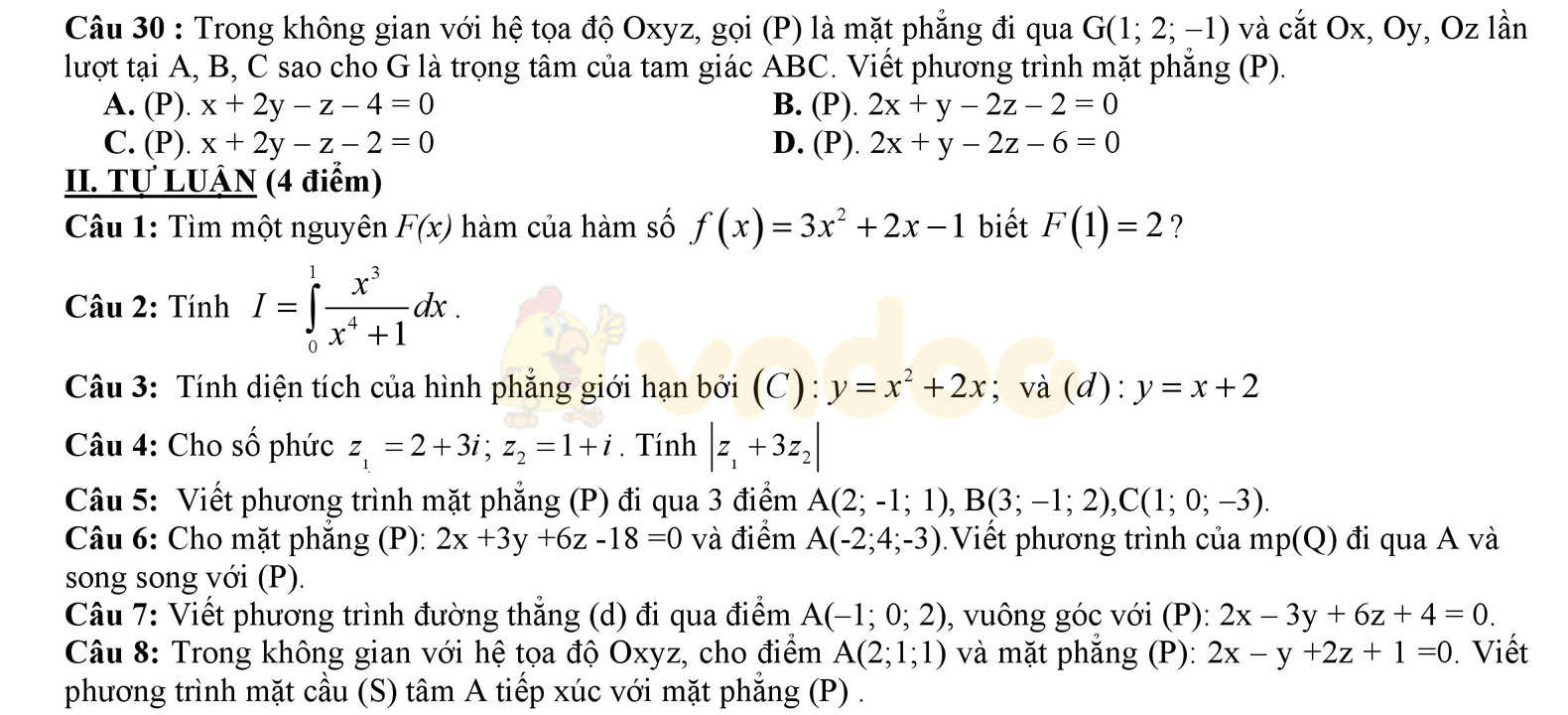 Đề thi học kì 2 môn Toán lớp 12