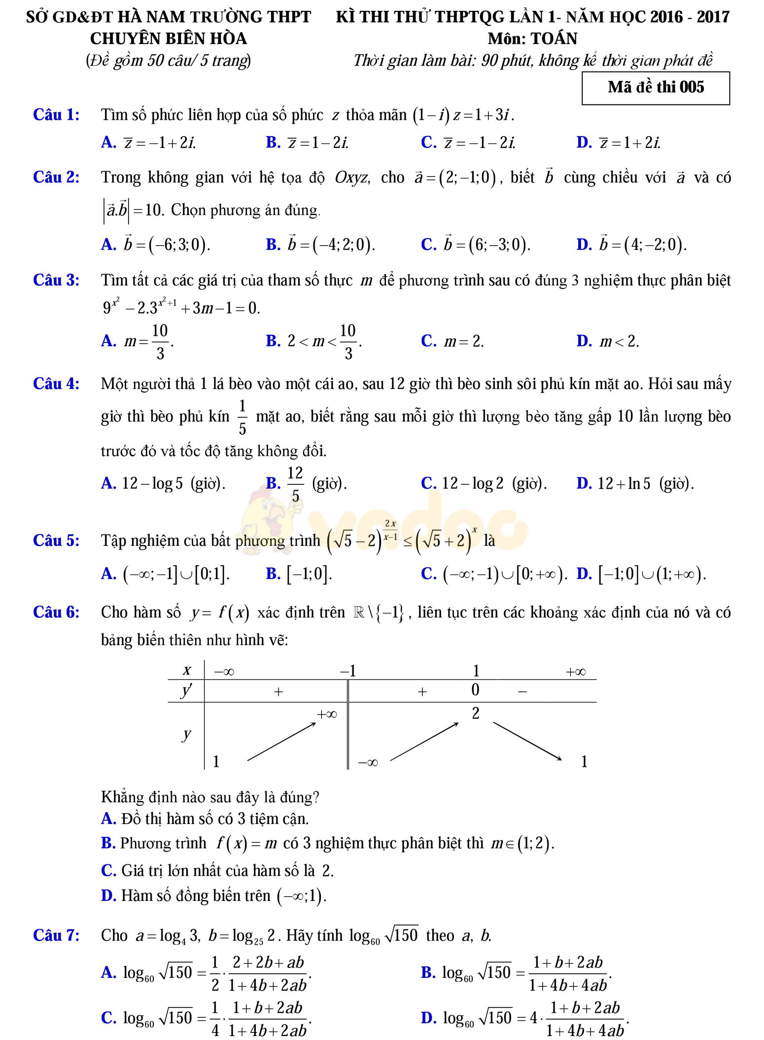 Đề thi thử THPT Quốc gia năm 2017 môn Toán