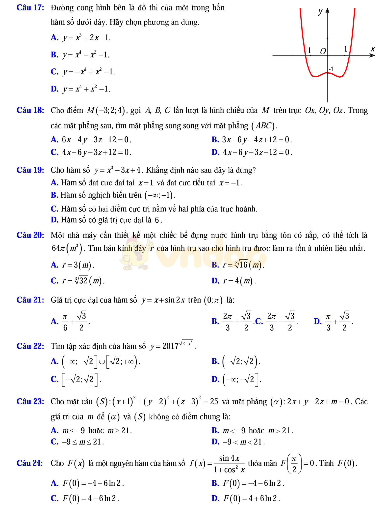 Đề thi thử THPT Quốc gia năm 2017 môn Toán