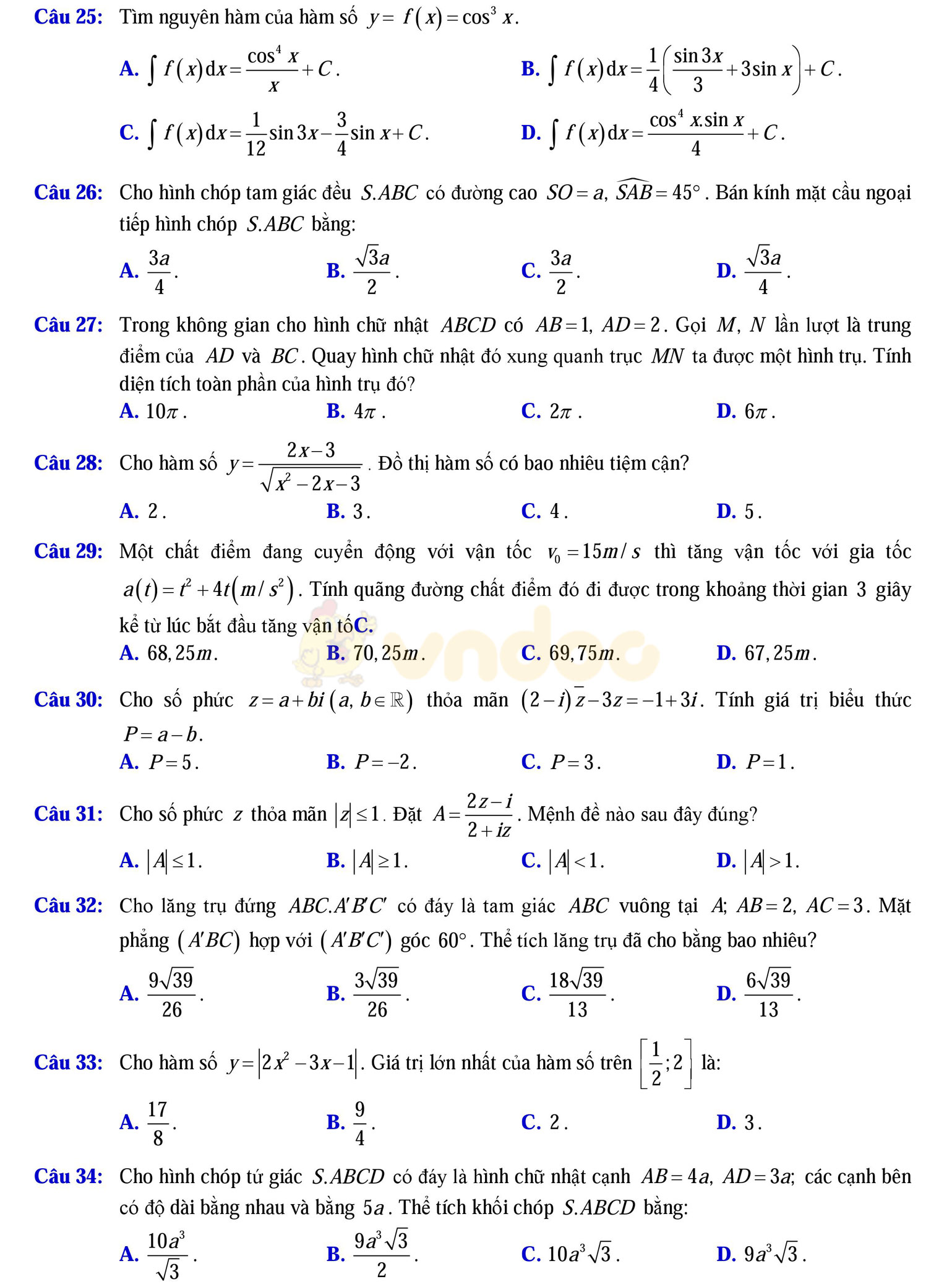 Đề thi thử THPT Quốc gia năm 2017 môn Toán