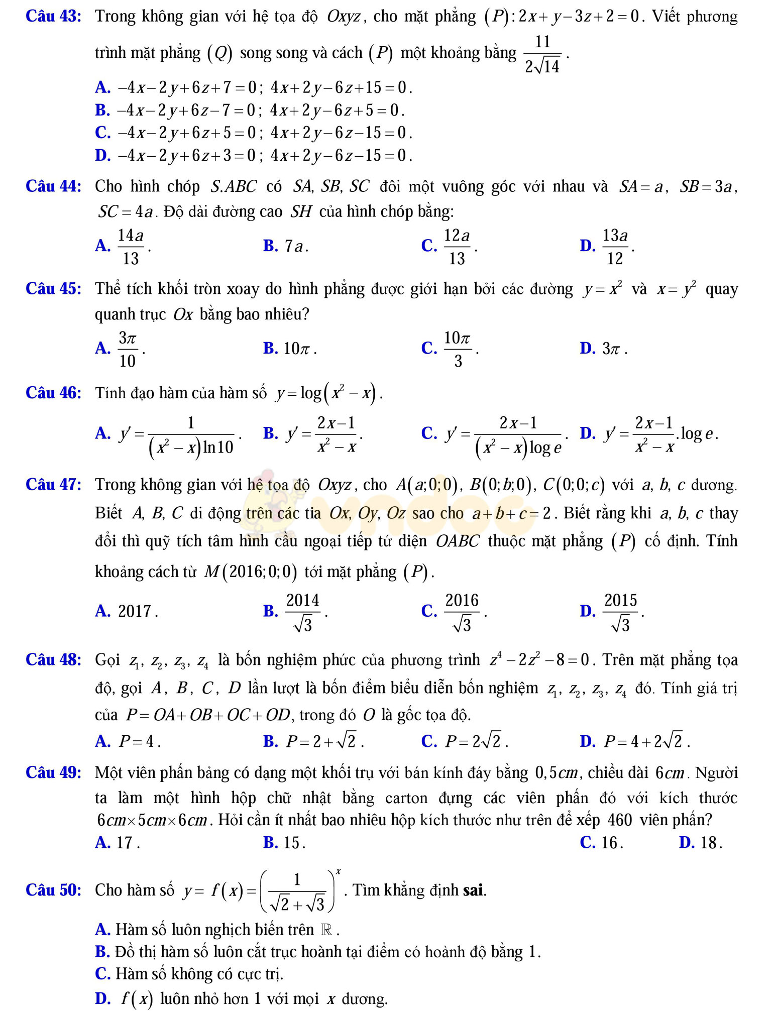 Đề thi thử THPT Quốc gia năm 2017 môn Toán