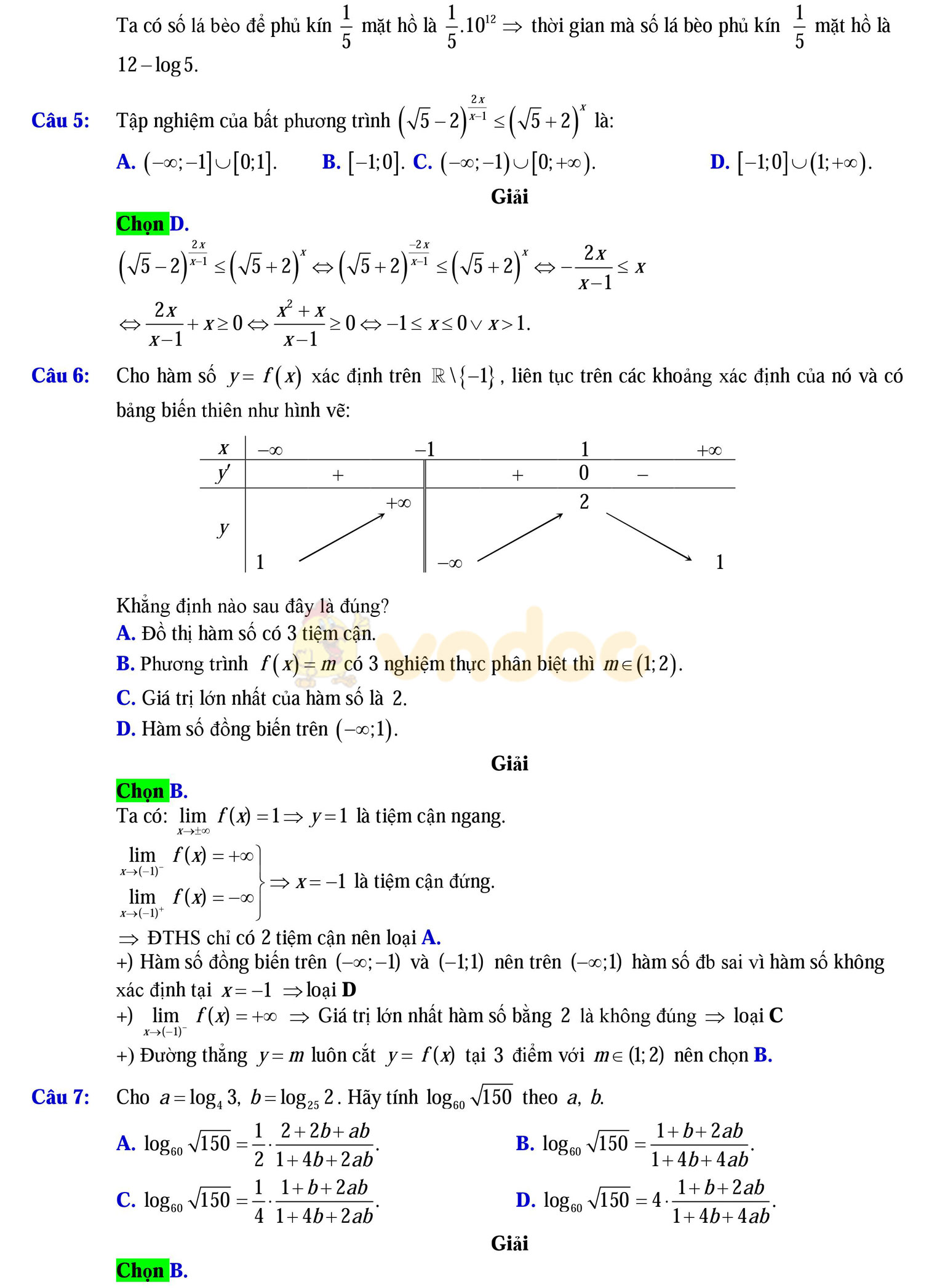 Đáp án đề thi thử THPT Quốc gia năm 2017 môn Toán
