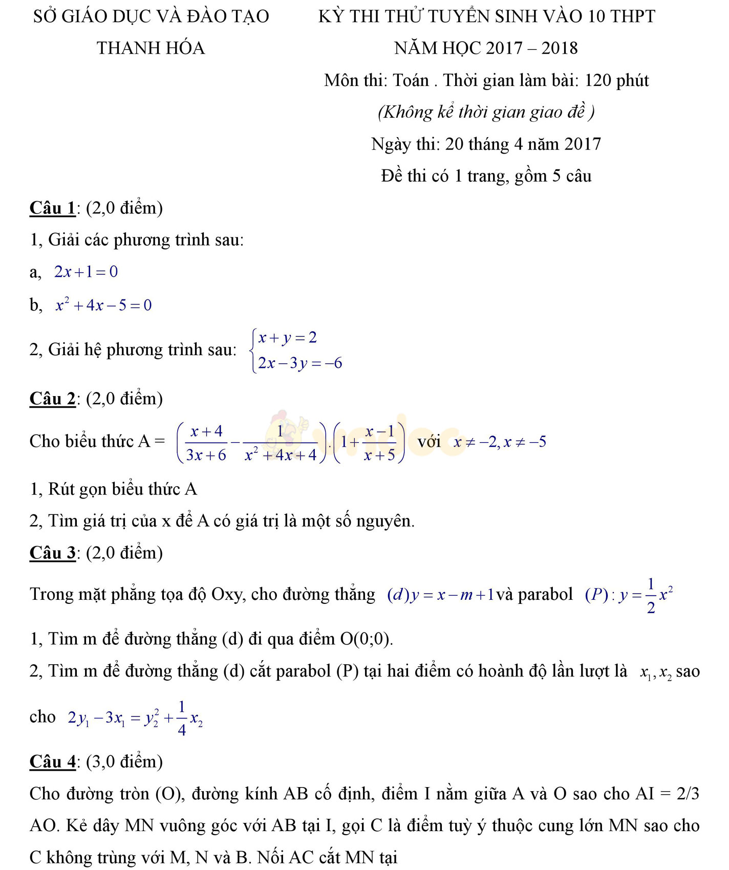 Đề thi thử vào lớp 10 môn Toán