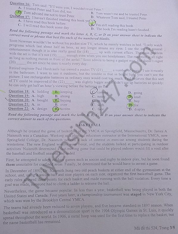 Đề thi thử THPT Quốc gia năm 2017 môn Tiếng Anh