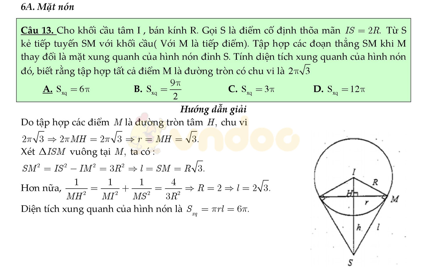 Trắc nghiệm mặt nón, mặt trụ, mặt cầu