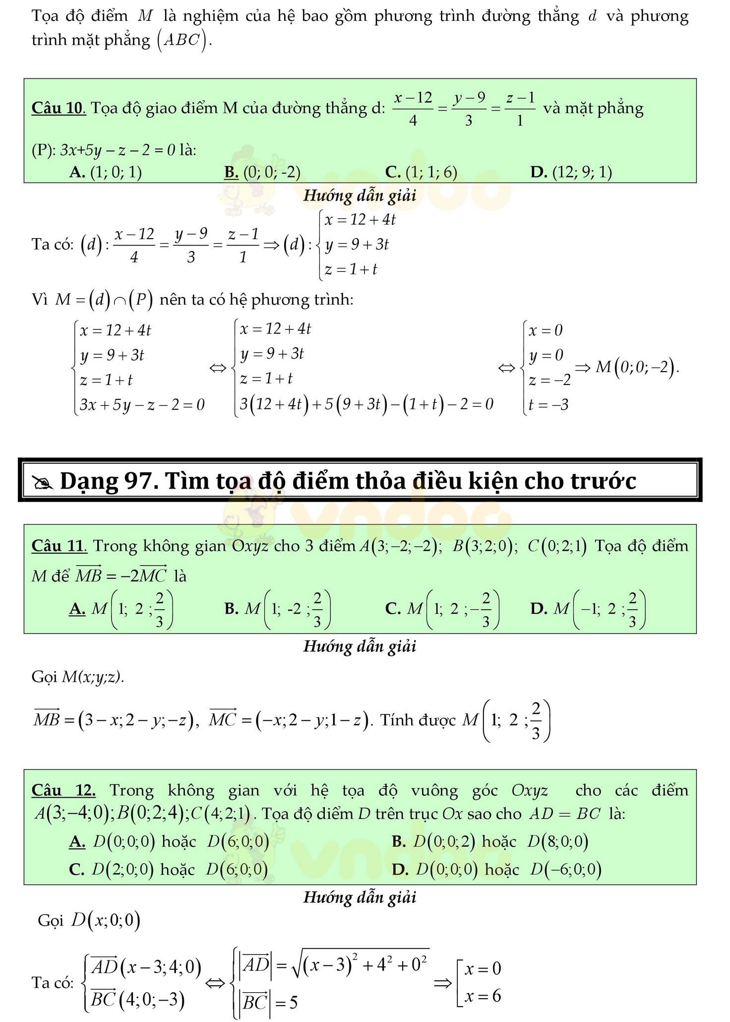 Trắc nghiệm tọa độ không gian OXYZ