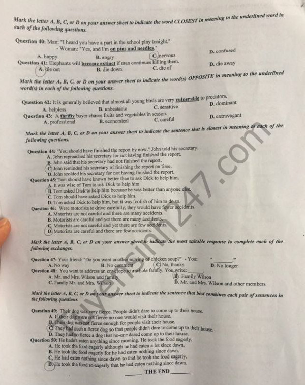 Đề thi thử THPT Quốc gia năm 2017 môn Tiếng Anh có đáp án