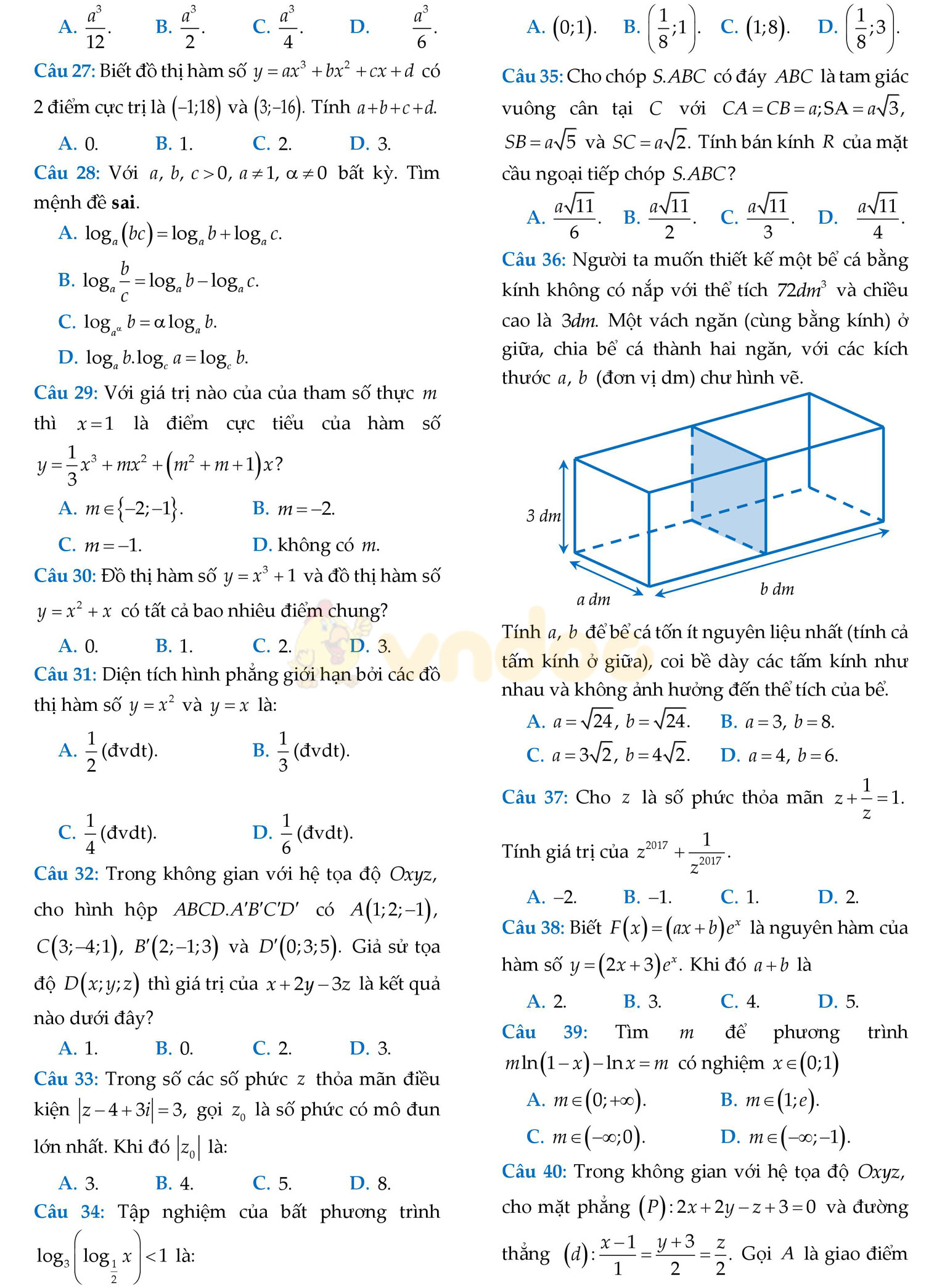 Đề thi thử THPT Quốc gia năm 2017 môn Toán