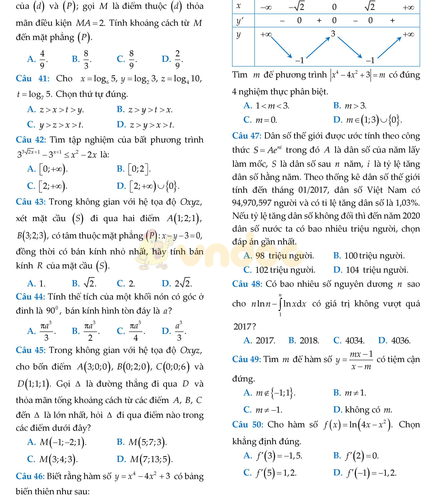 Đề thi thử THPT Quốc gia năm 2017 môn Toán