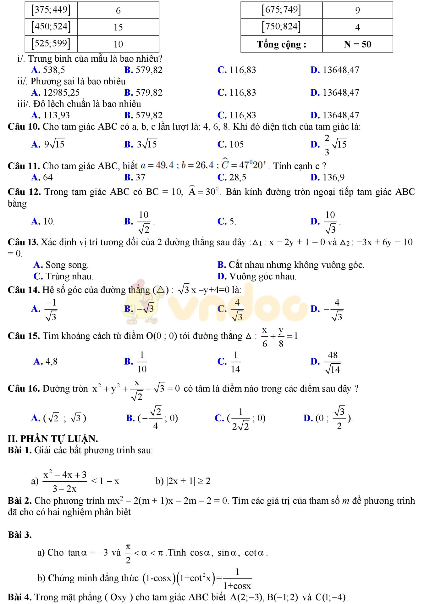 Đề thi học kì 2 môn Toán lớp 10 Đề thi học kì 2 môn Toán lớp 10