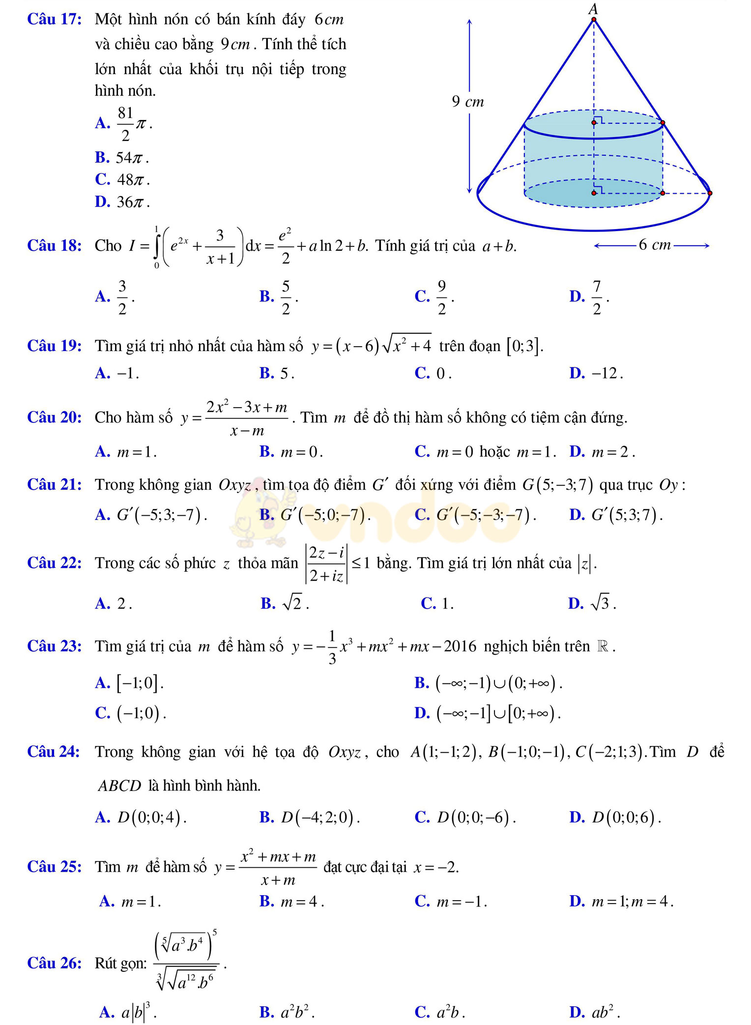 Đề thi học kì 2 môn Toán lớp 12 Đề thi học kì 2 môn Toán lớp 12
