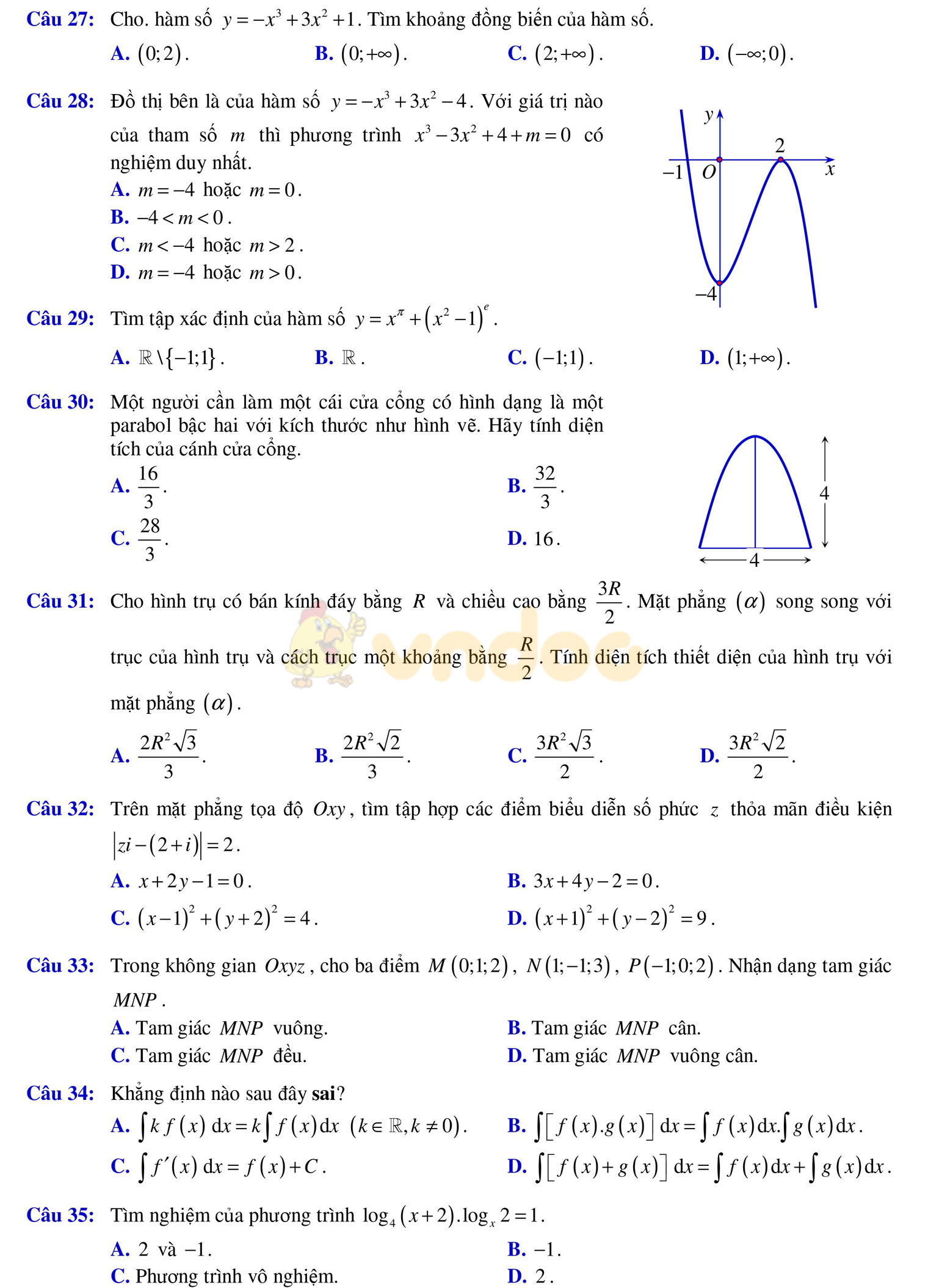 Đề thi học kì 2 môn Toán lớp 12 Đề thi học kì 2 môn Toán lớp 12