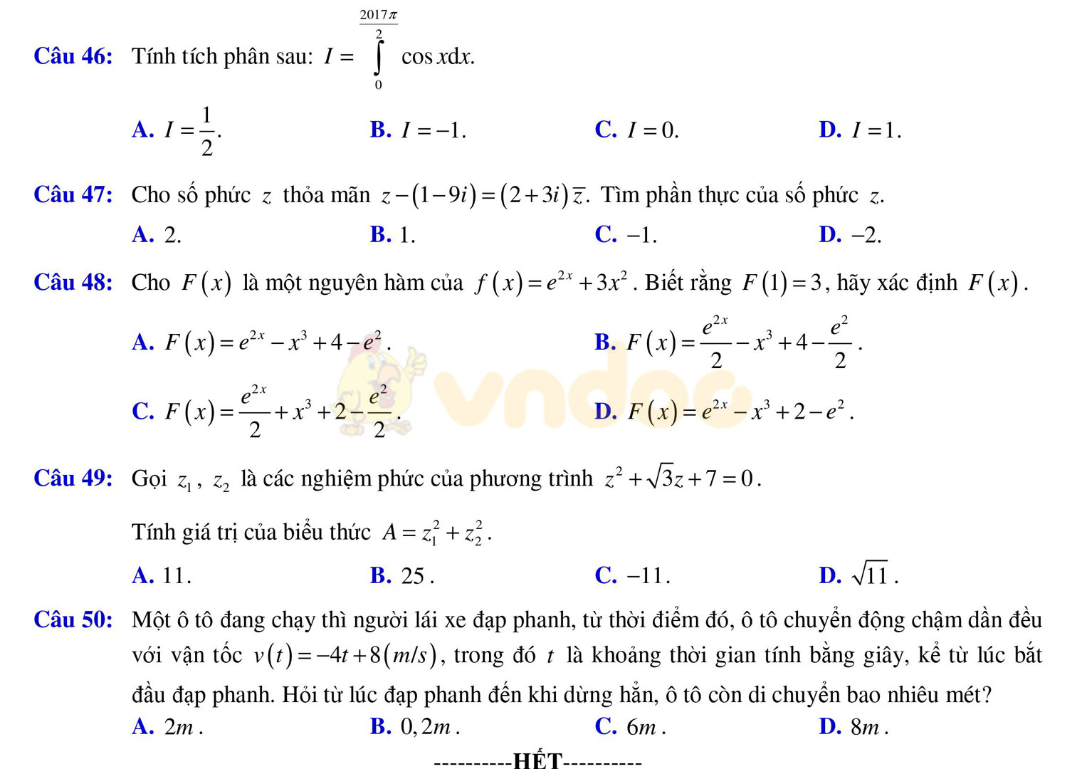 Đề thi học kì 2 môn Toán lớp 12 Đề thi học kì 2 môn Toán lớp 12