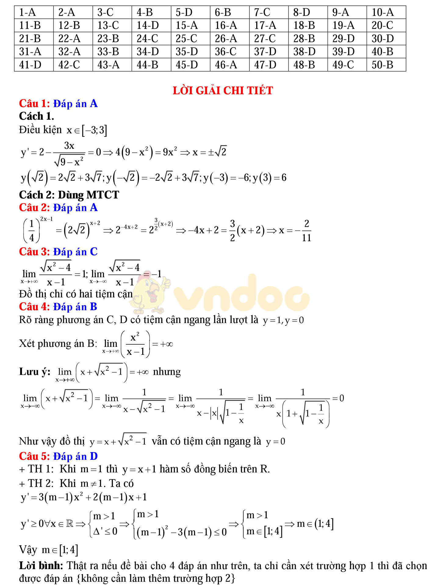 Đáp án đề thi thử THPT Quốc gia năm 2017 môn Toán