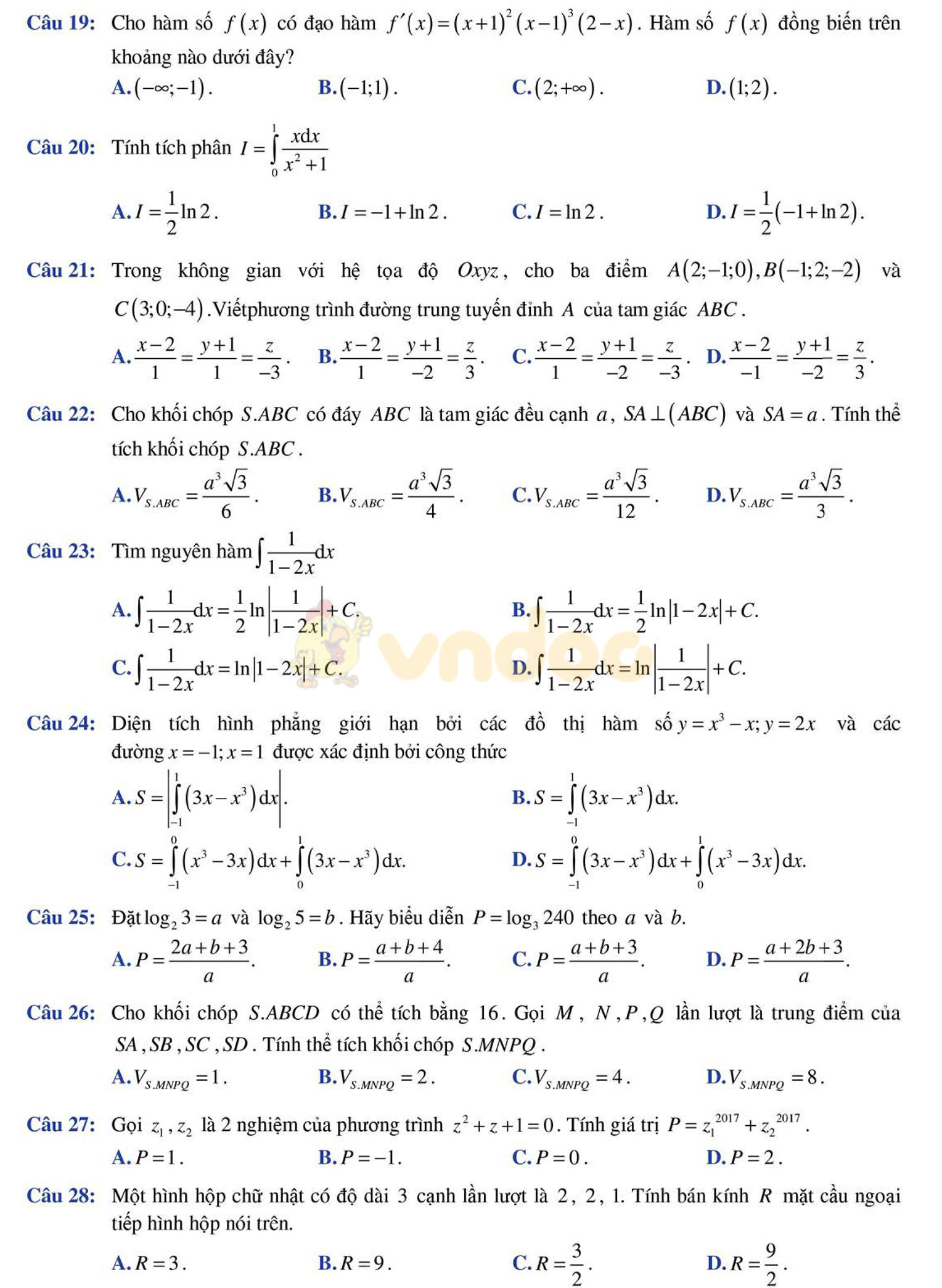 Đề thi thử THPT Quốc gia năm 2017 môn Toán