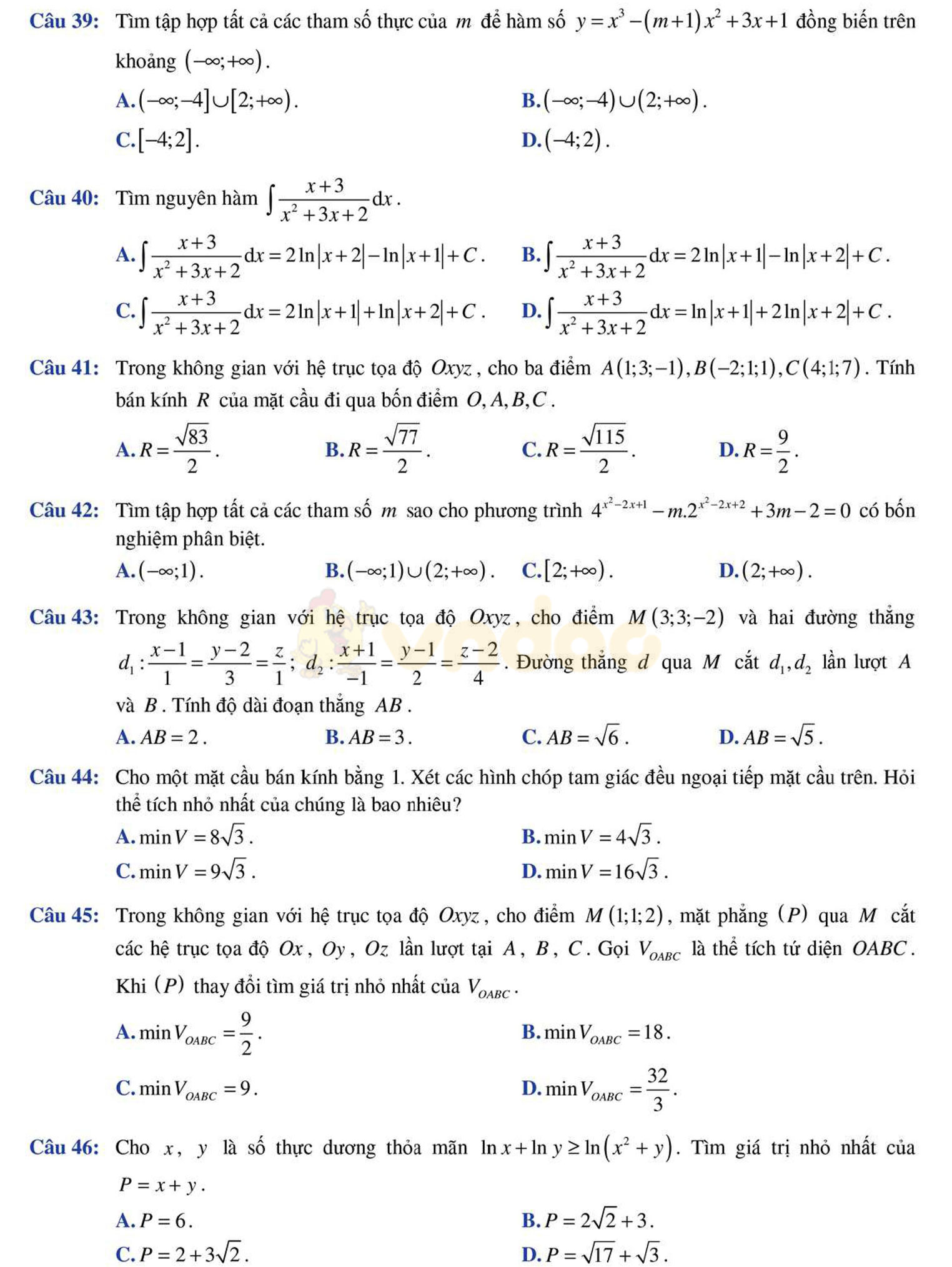 Đề thi thử THPT Quốc gia năm 2017 môn Toán