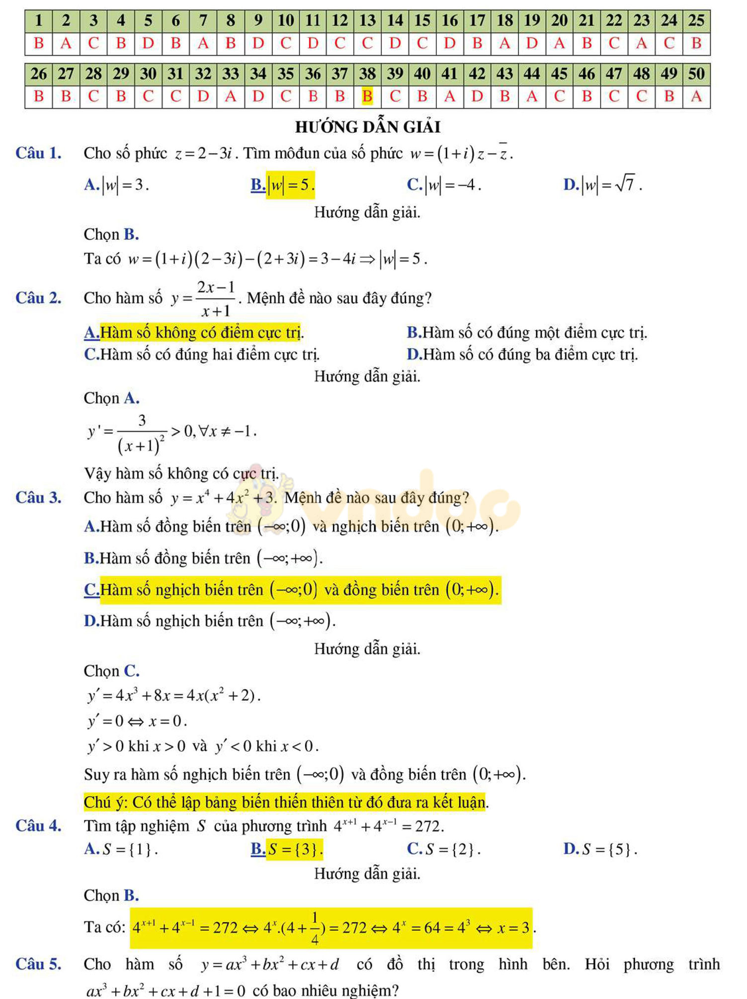 Đáp án đề thi thử THPT Quốc gia năm 2017 môn Toán
